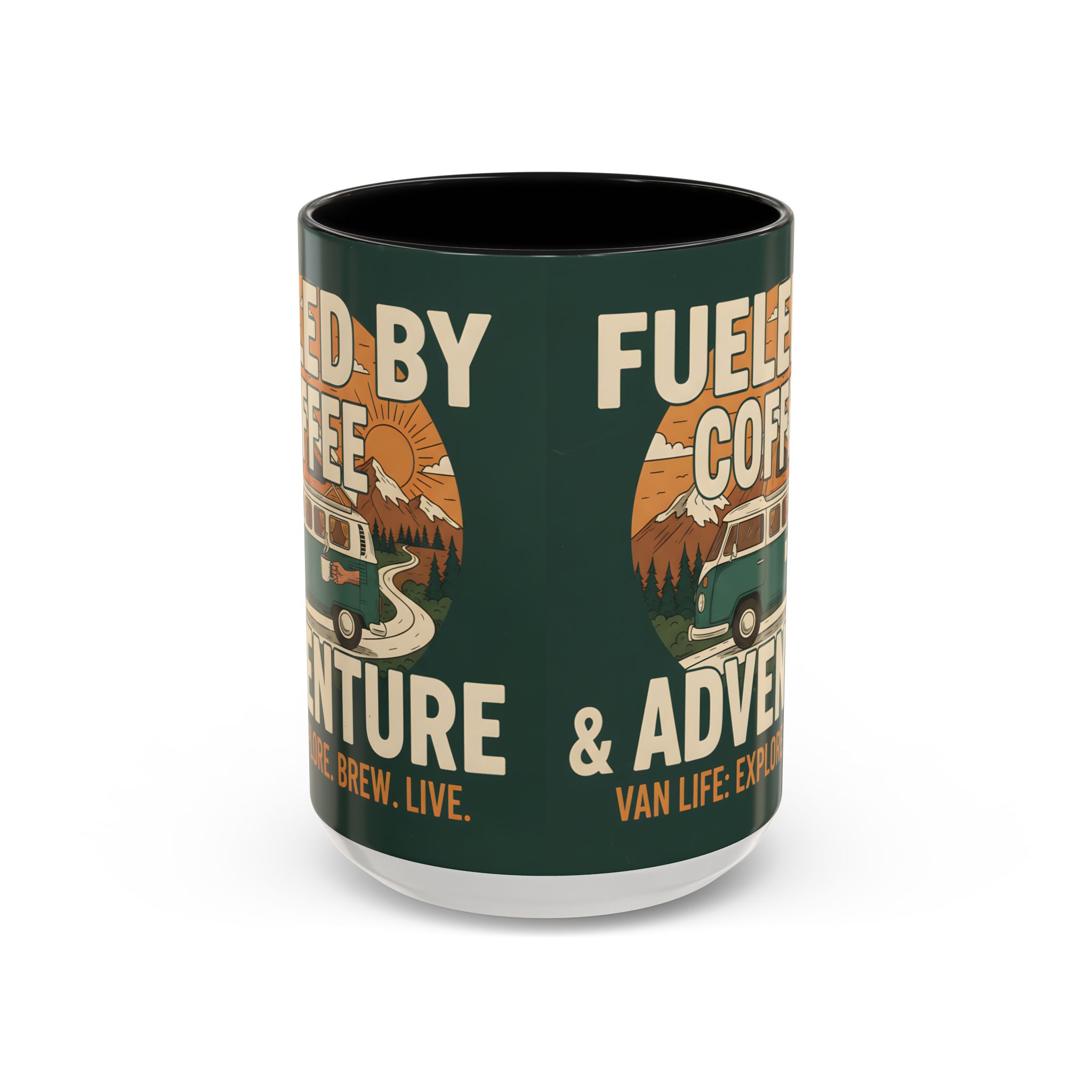Accent Coffee Mug (11, 15oz) — "Fueled by Coffee & Adventure"