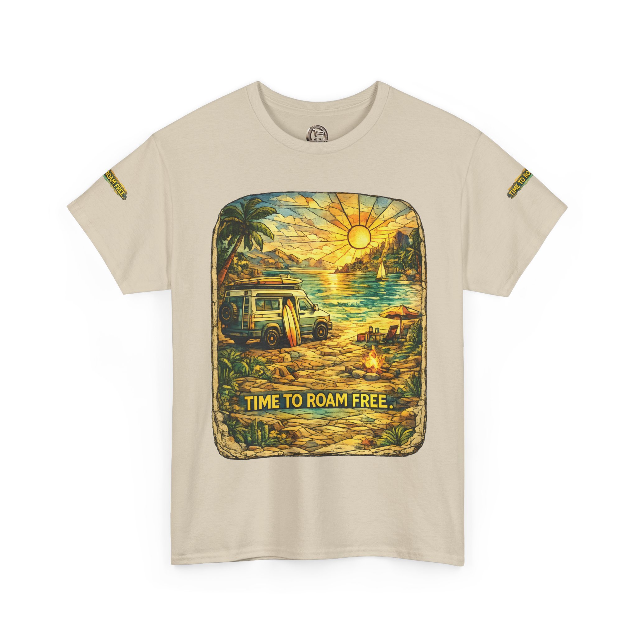 Unisex Heavy Cotton Tee — "Time To Roam Free" Design Cubic-Line