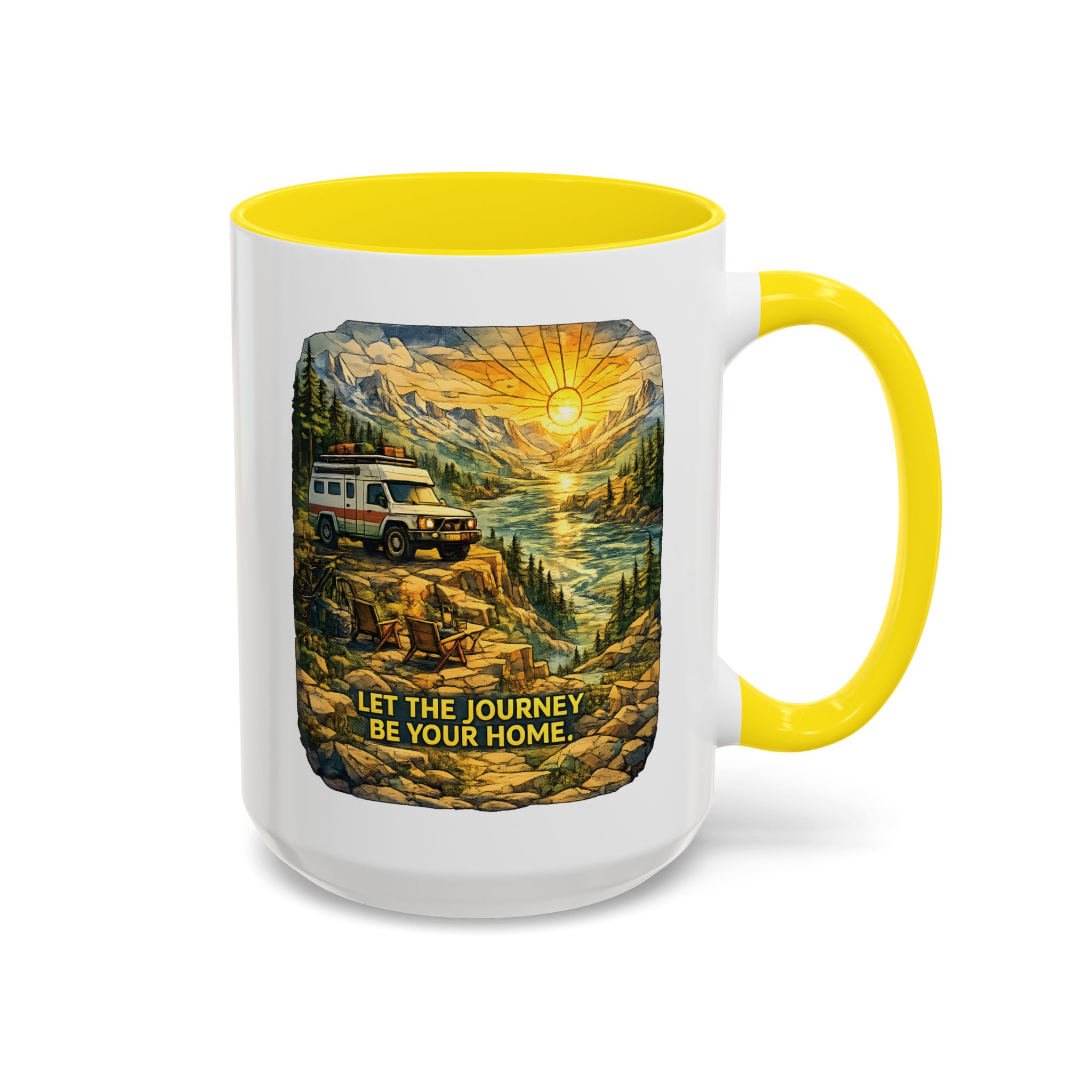 Accent Coffee Mug (11, 15oz) — "Let The Journey Be Your Home" Design Cubic-Line