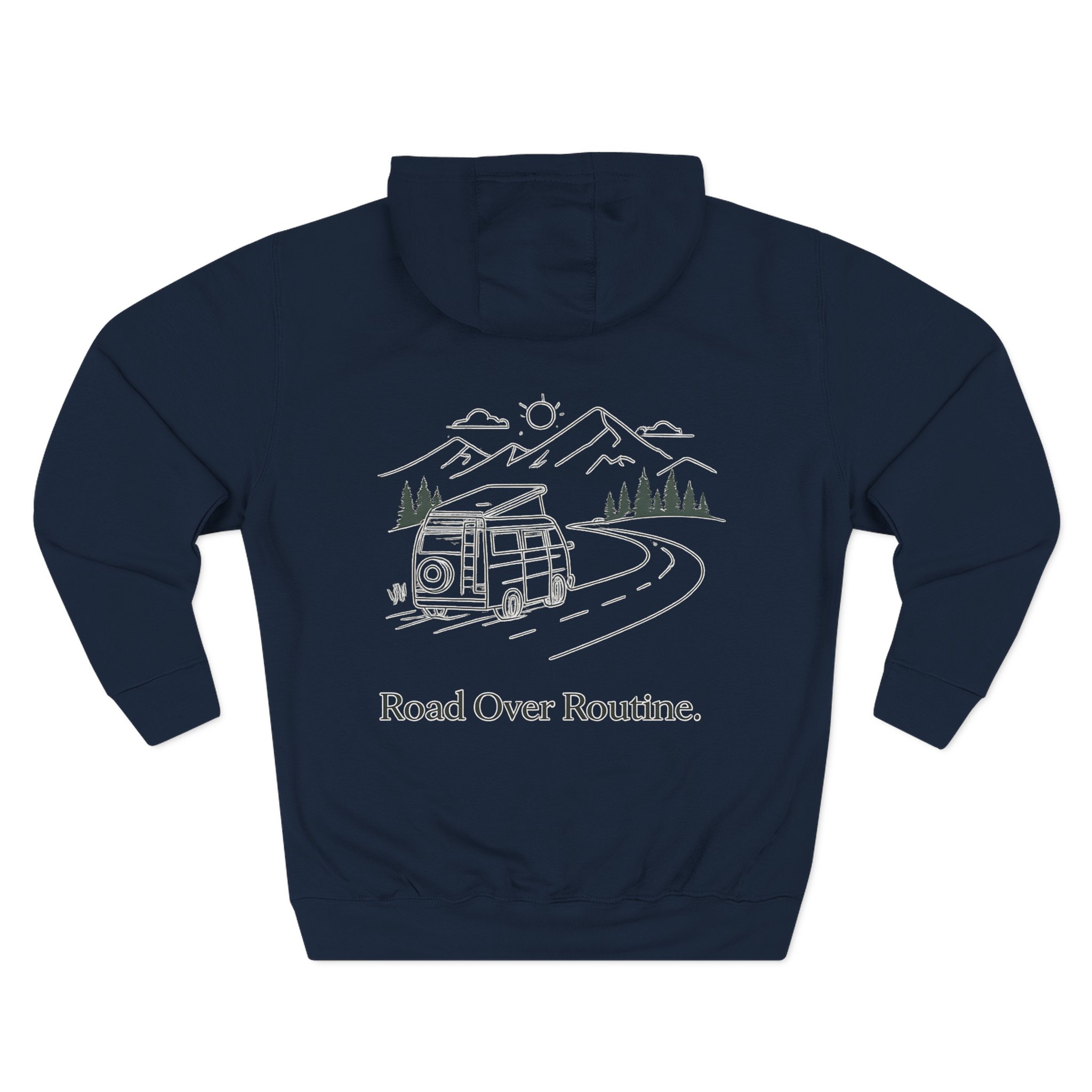 Three-Panel Fleece Hoodie - "Road Over Routine" Design Minimal-Line