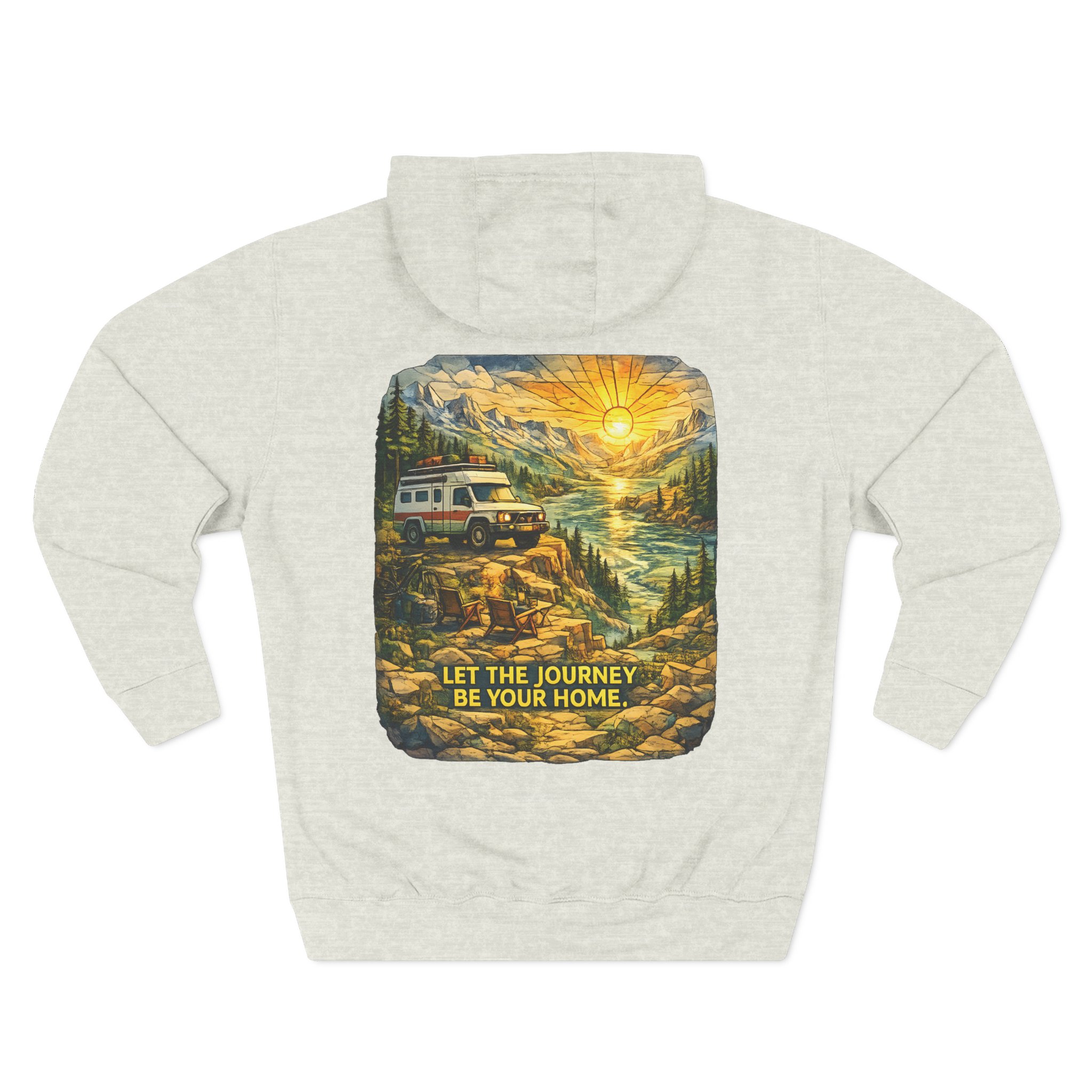 Three-Panel Fleece Hoodie - "Let The Journey Be Your Home" Design Cubic-Line