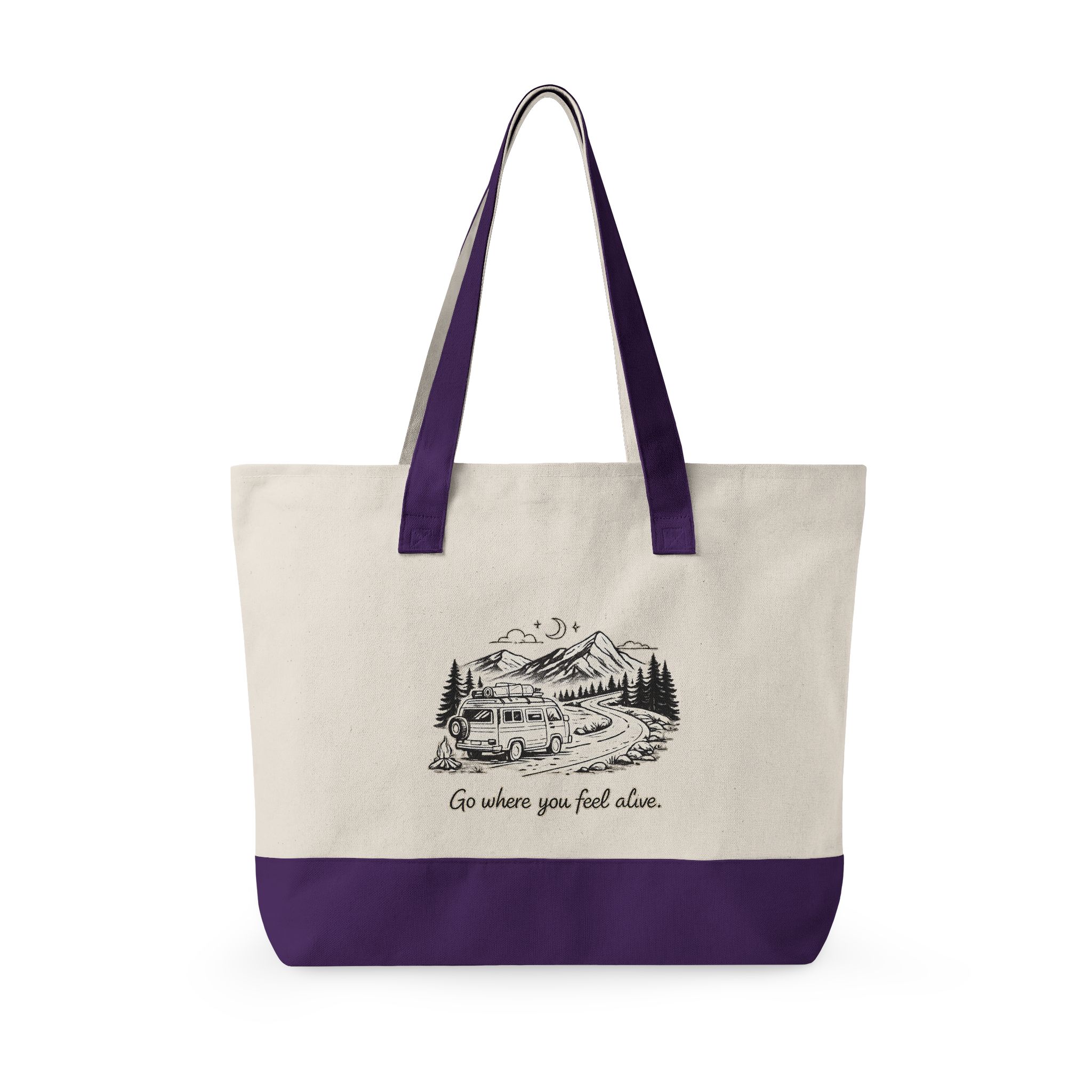 Zippered Canvas Tote — "Go Where You Feel Alive" (Design Minimal-Line)