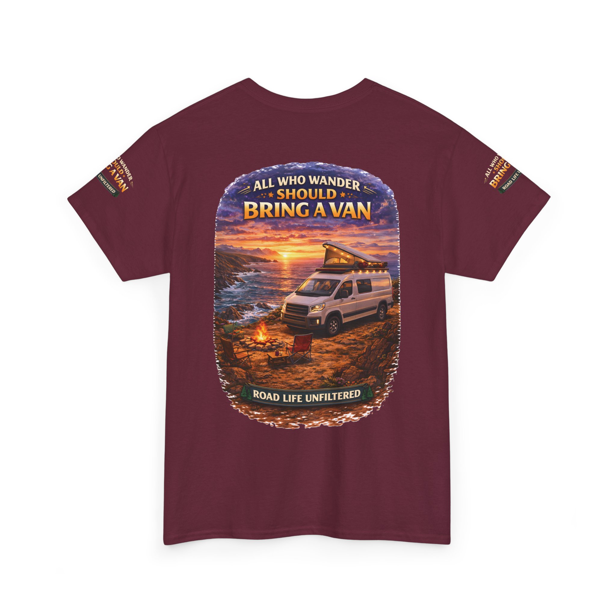 Unisex Heavy Cotton Tee — "All Who wander Should Bring A Van" Design Scenic-Line