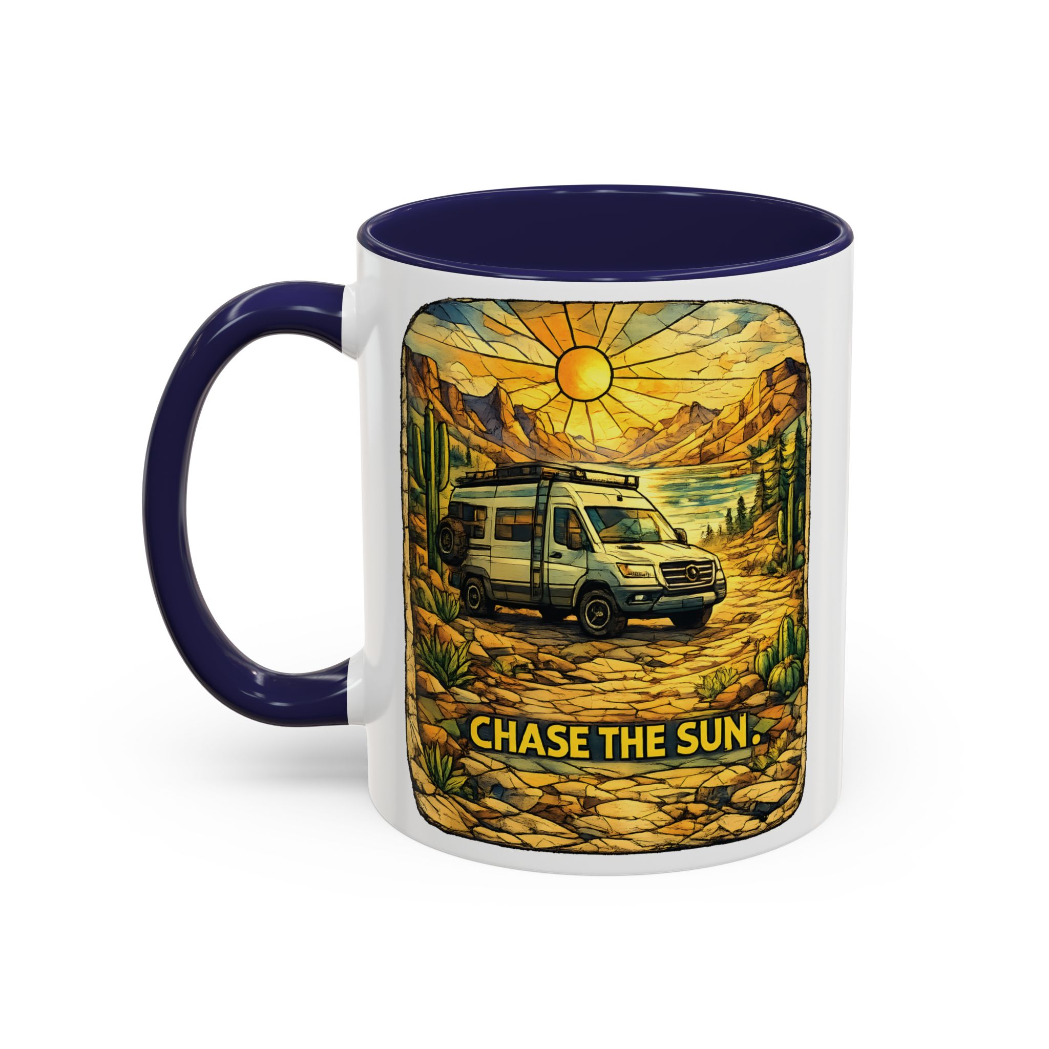 Accent Coffee Mug (11, 15oz) — "Chase The Sun" Design Cubic-Line
