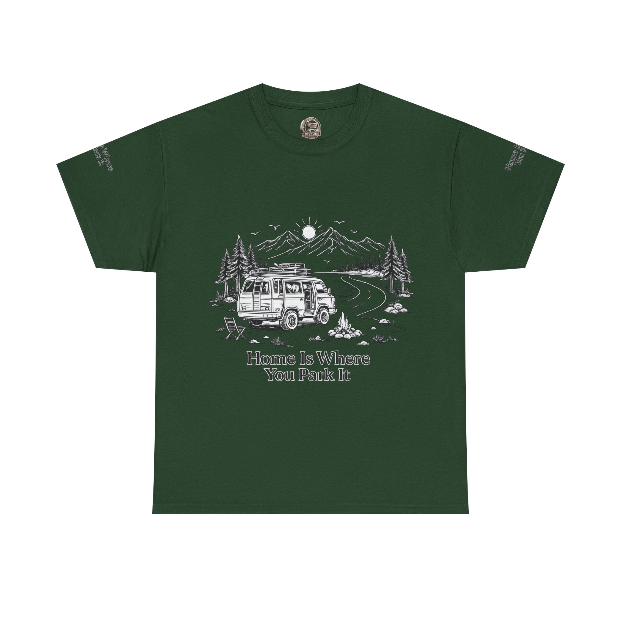 Unisex Heavy Cotton Tee — "Home Is Where You Park It" Design Minimal-Line