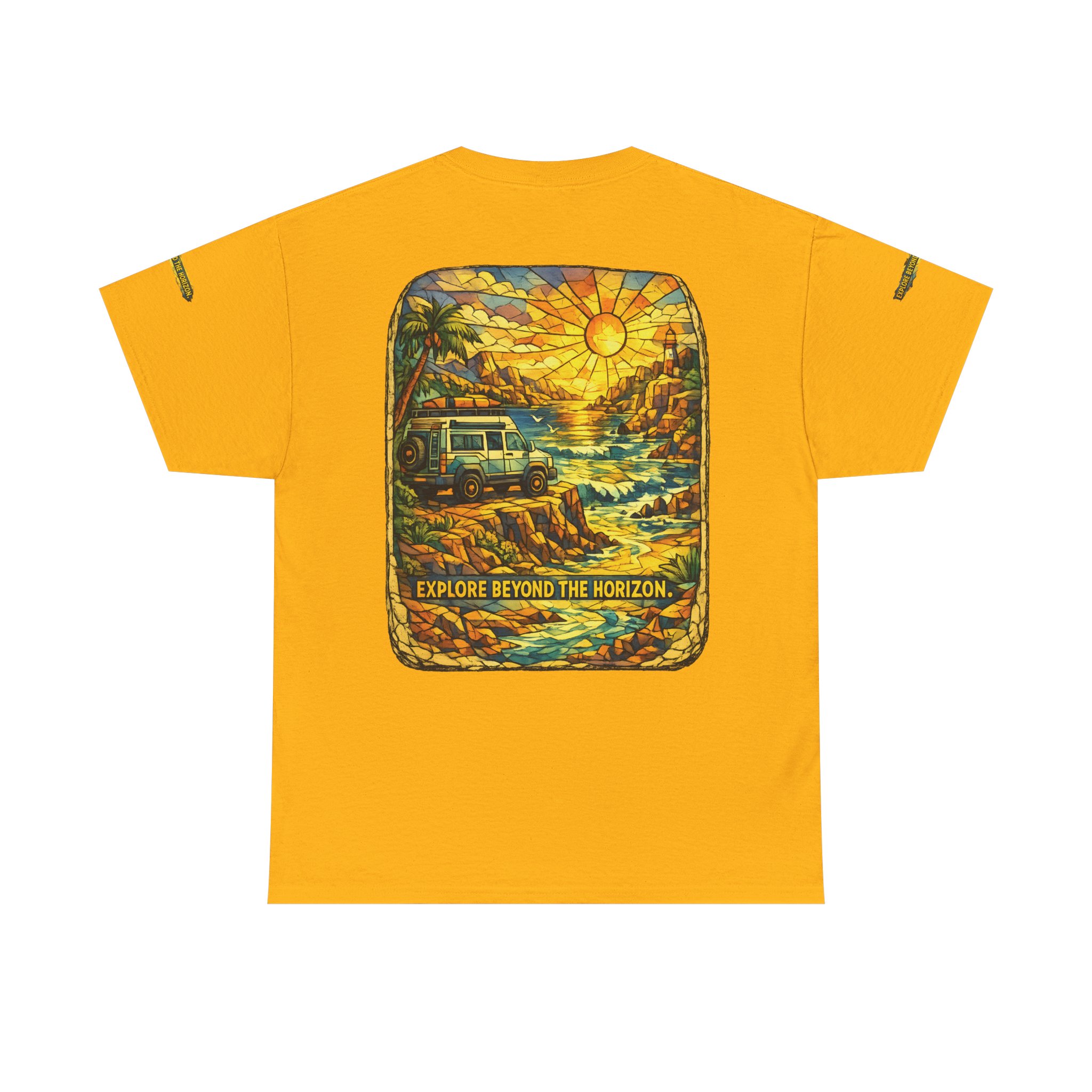 Unisex Heavy Cotton Tee — "Explore Beyond The Horizon" Design Cubic-Line