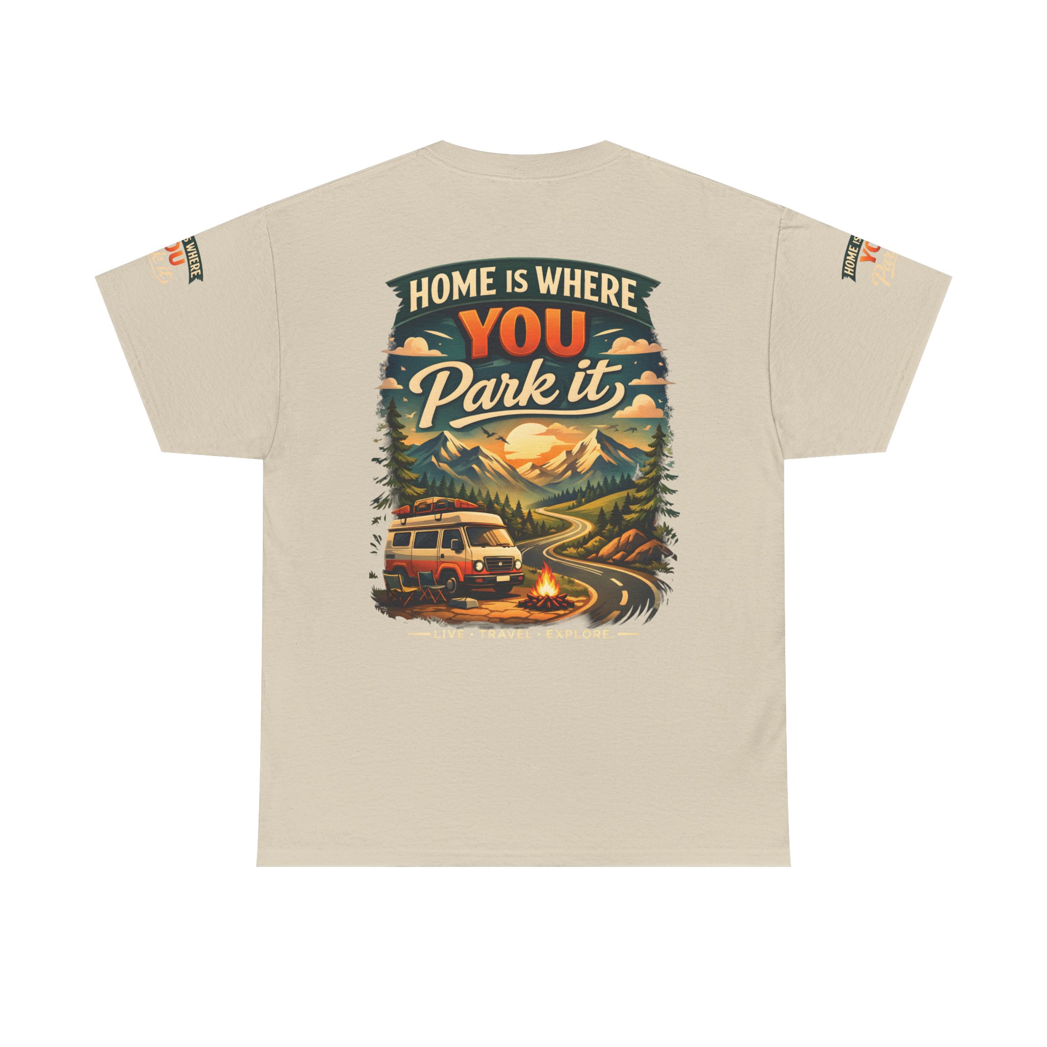 Unisex Heavy Cotton Tee — "Hom Is Where You Park It" Design Scenic-Line