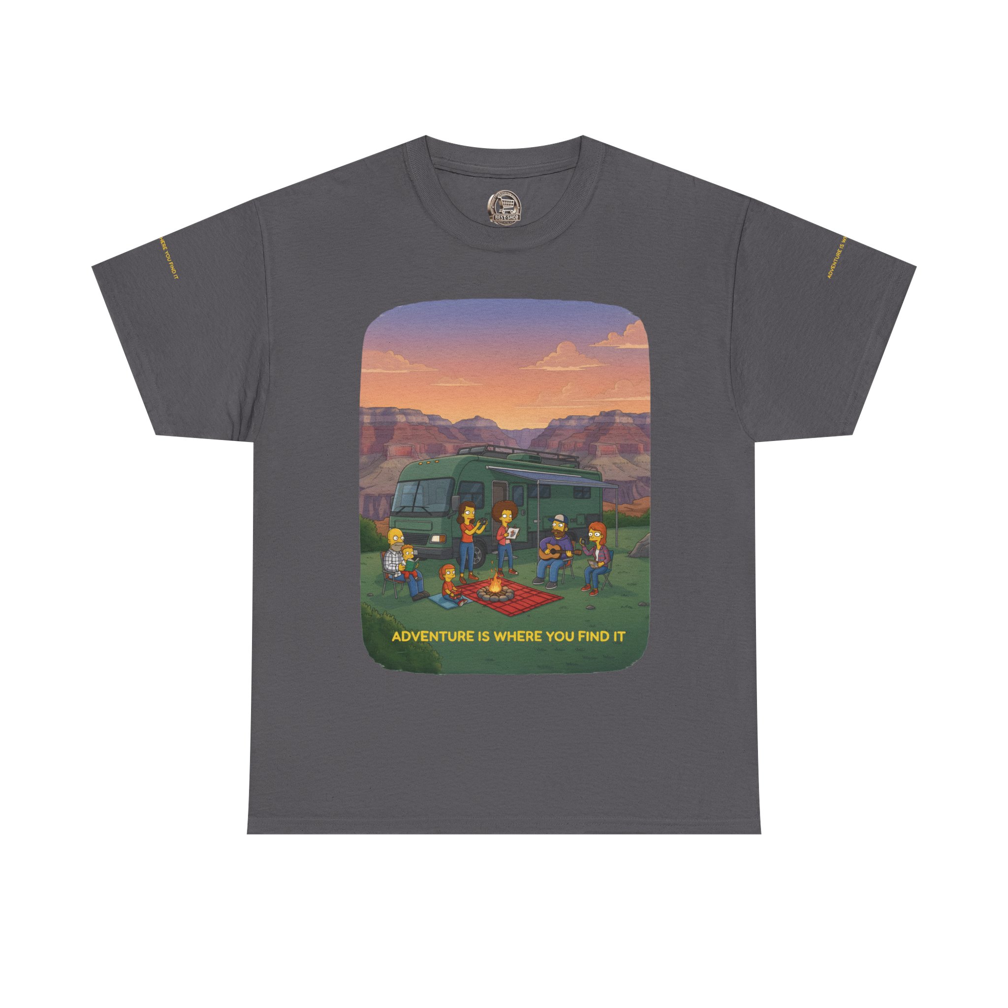 Unisex Heavy Cotton Tee — "Adventure Is Where You Find It" Design Sitcom-Line