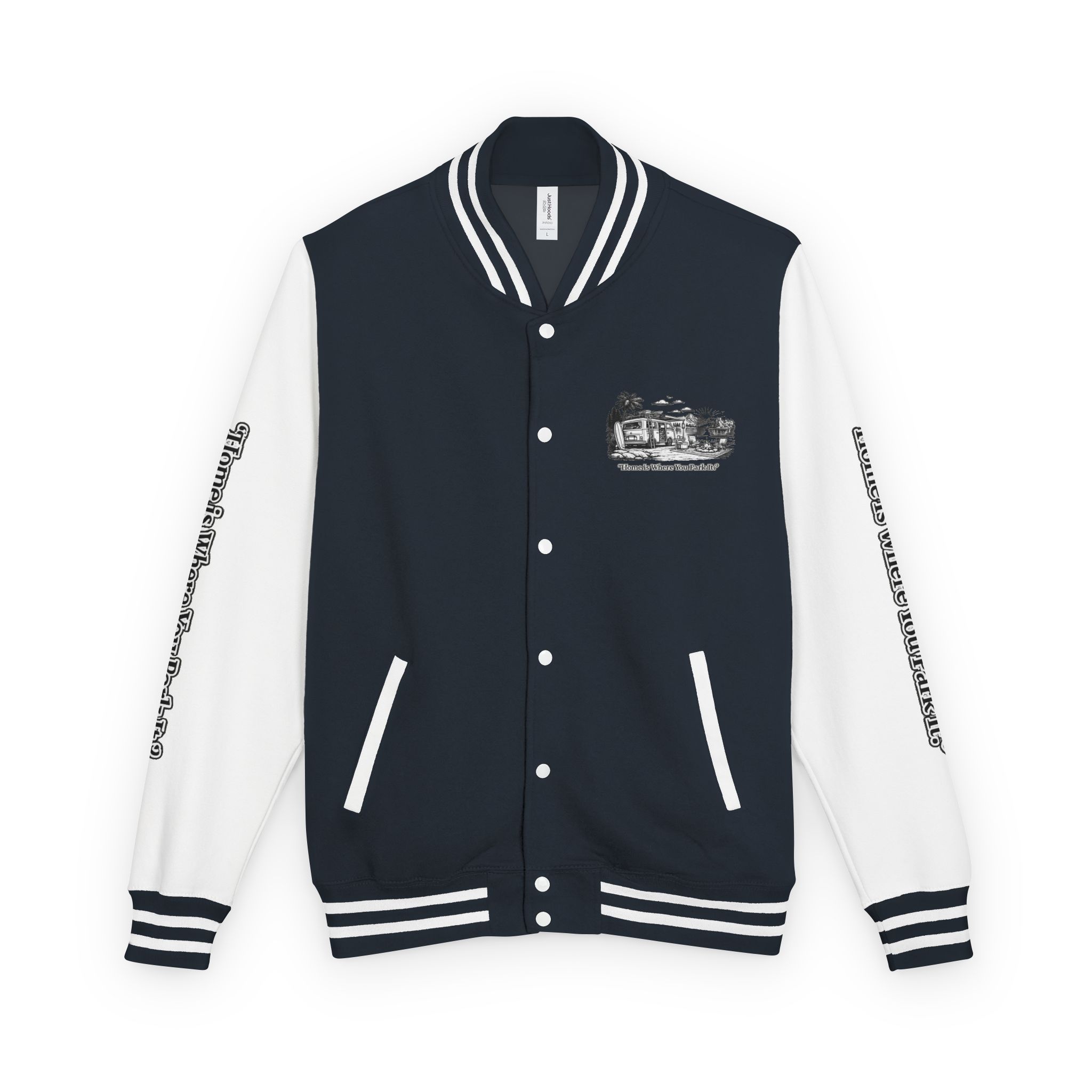 15246540271355291388_2048-1.jpeg Unisex Heavyweight Letterman Jacket — "Home Is Where You Park It" Travel Varsity Coat