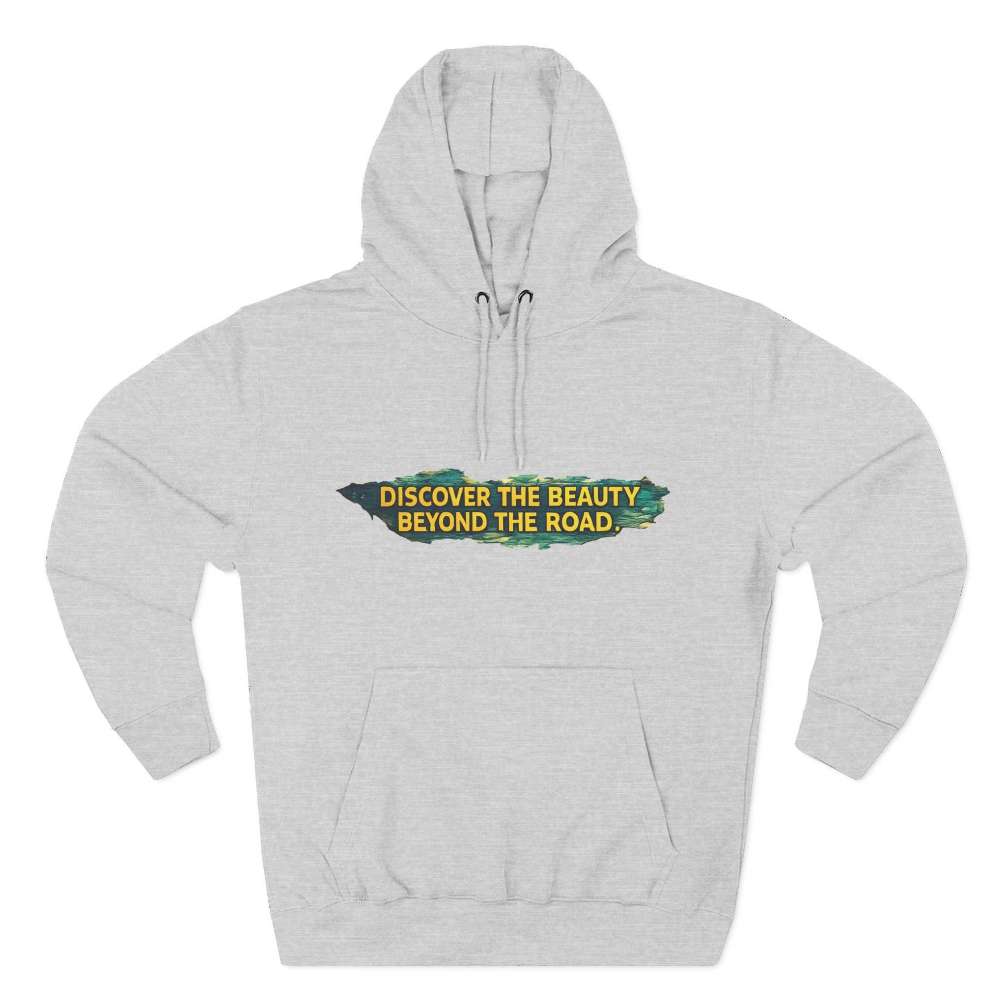 Three-Panel Fleece Hoodie - "Discover The Bieuty Beyond The Road" Design Cubic-Line