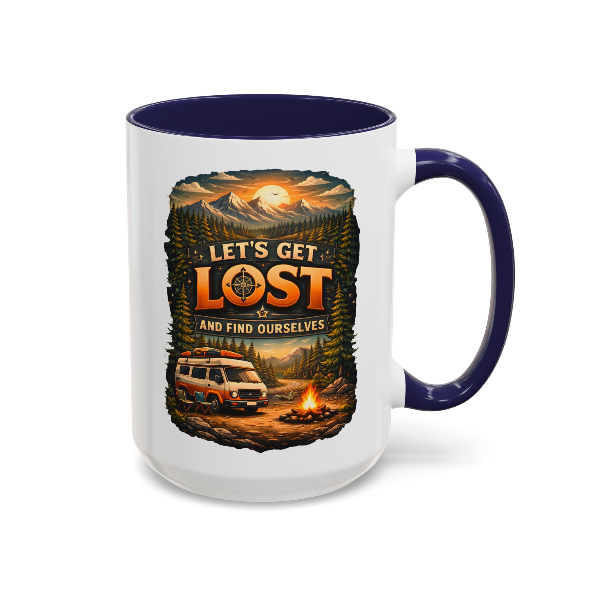 Accent Coffee Mug (11, 15oz) — "Let´s Get Lost And Find Ourselfs" Design Scenic-Line