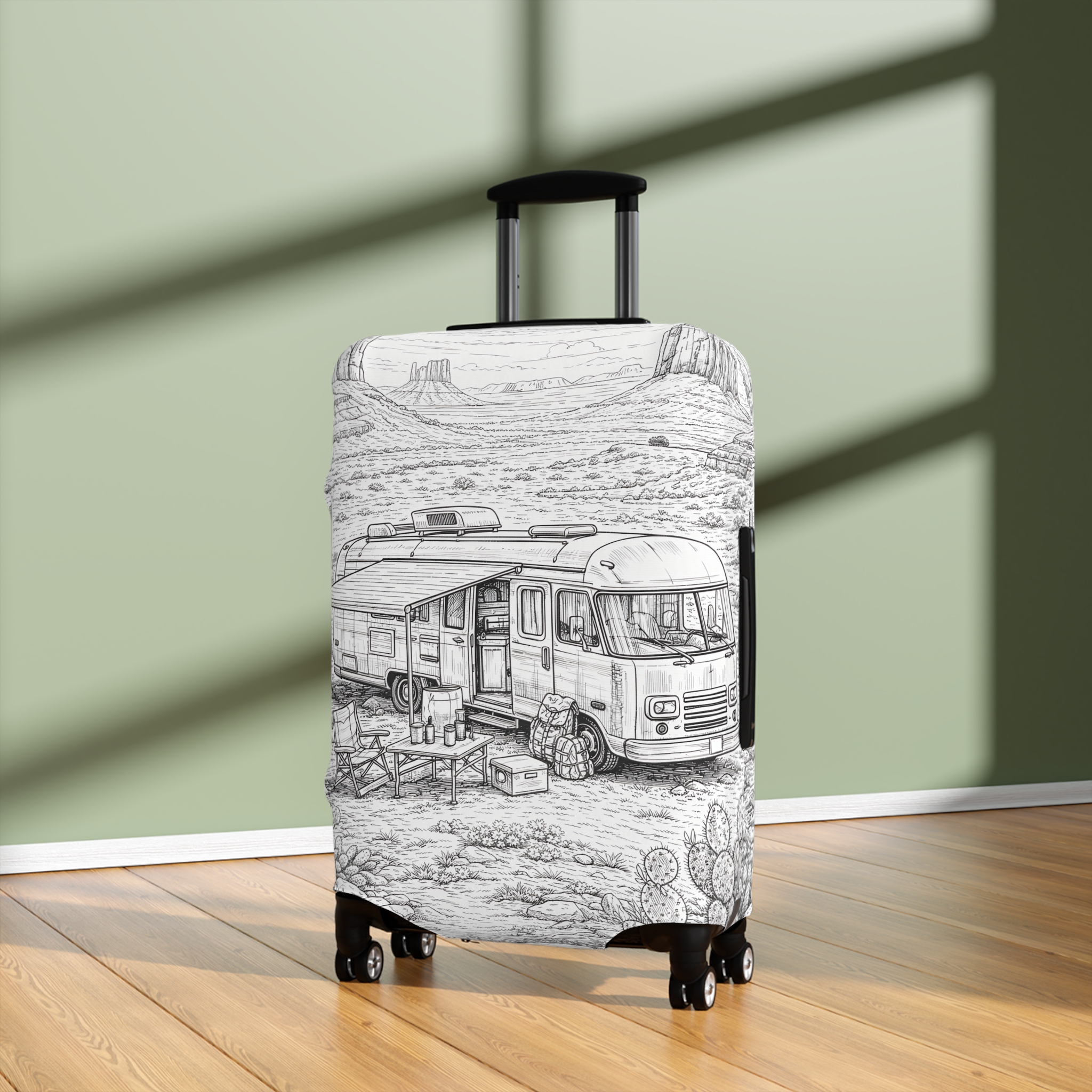 15280022588457978018_2048.jpeg Luggage Cover — Adventure Camper Sketch Travel Suitcase