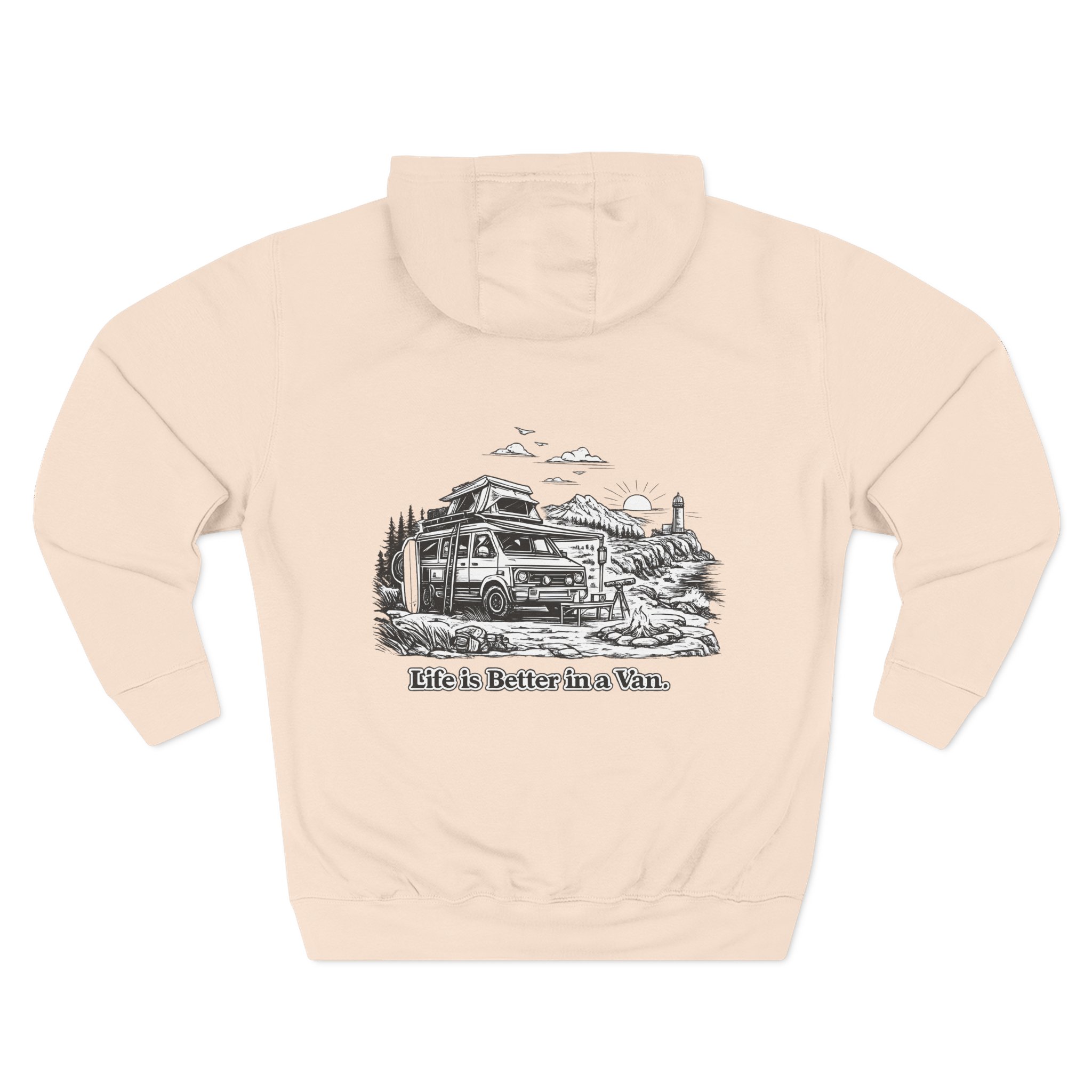 15280506010965155446_2048.jpeg Three-Panel Fleece Hoodie - "Life Is Better In A Van" Design Minimal-Line