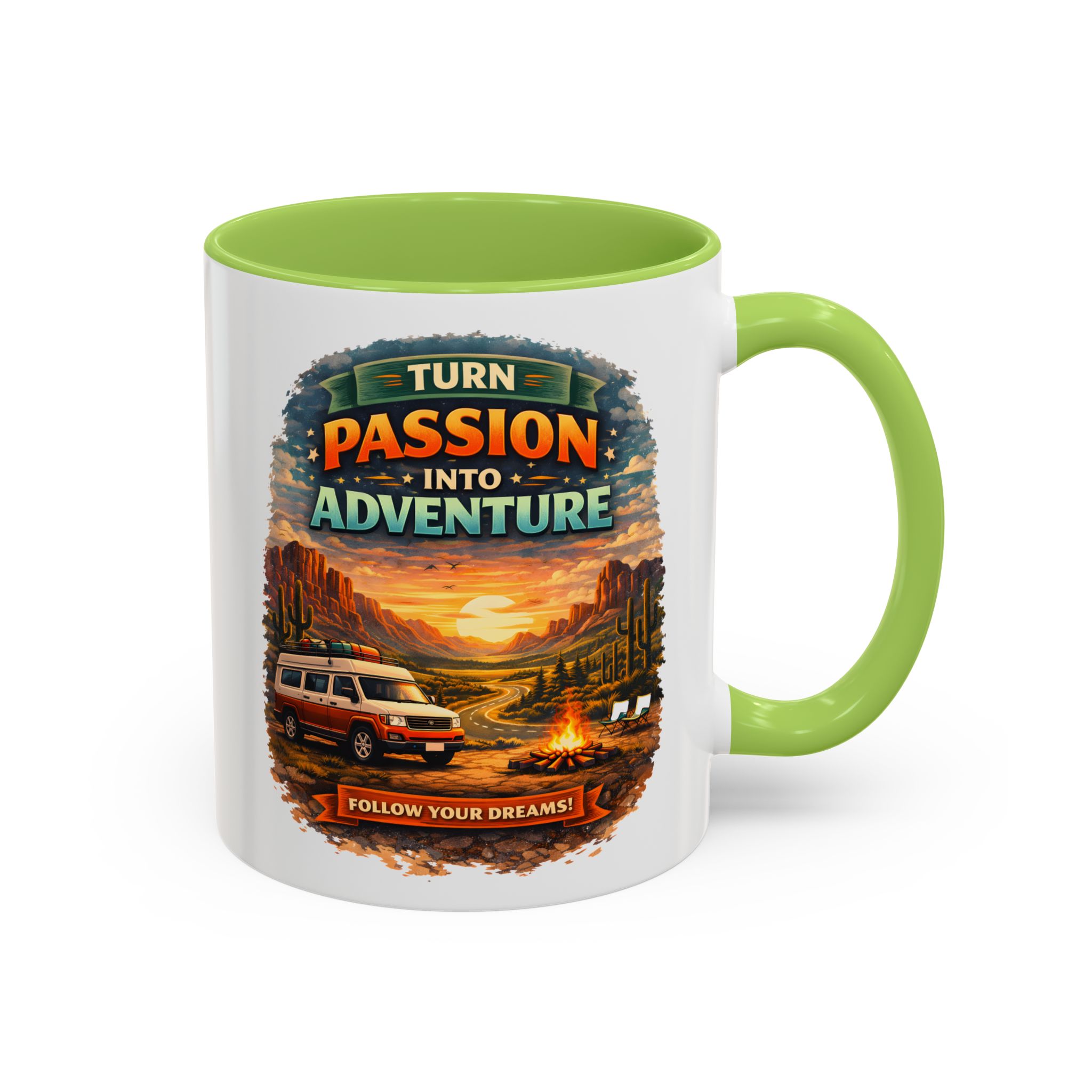 Accent Coffee Mug (11, 15oz) — "Turn Passion Into Adventure" Design Scenic-Line