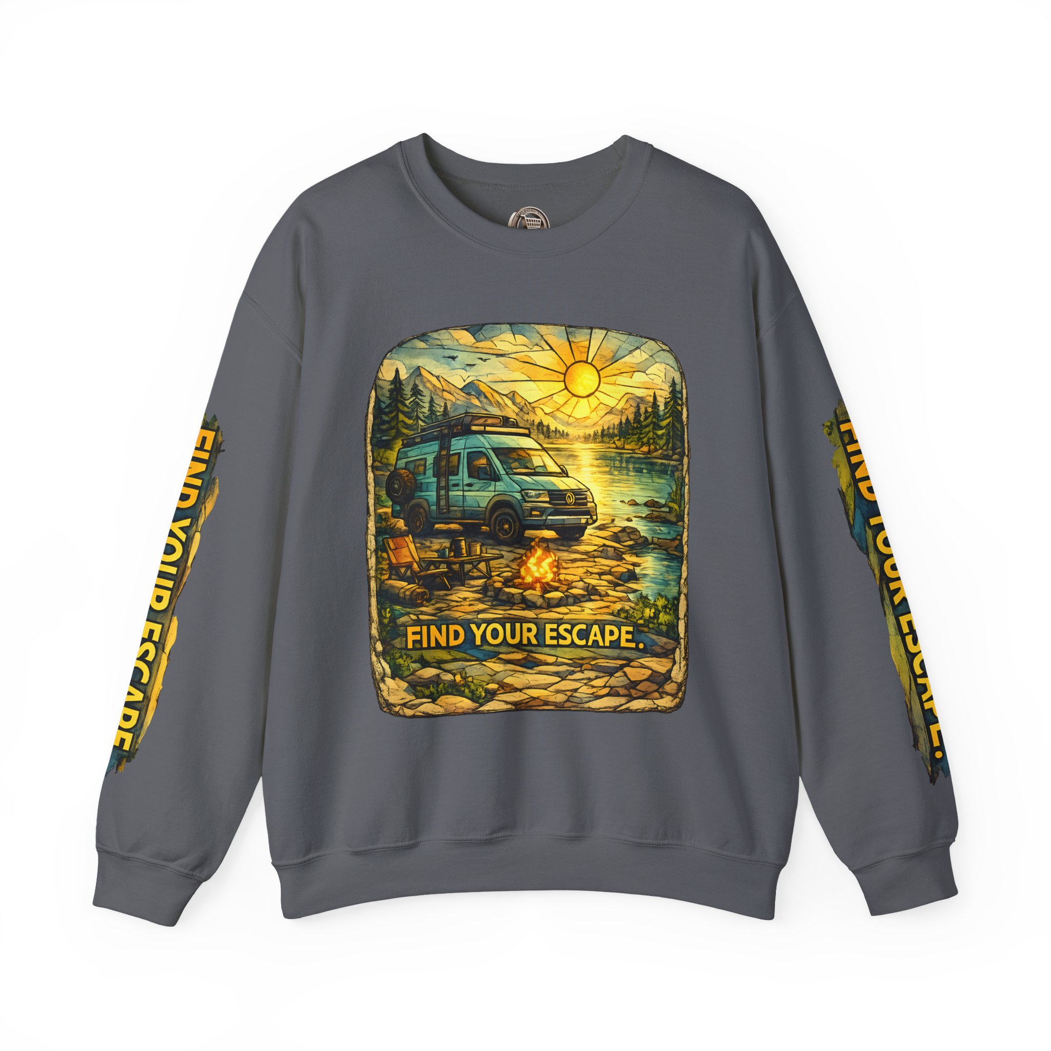 Unisex Heavy Blend™ Crewneck Sweatshirt — "Find Your Escape" Design Cubic-Line