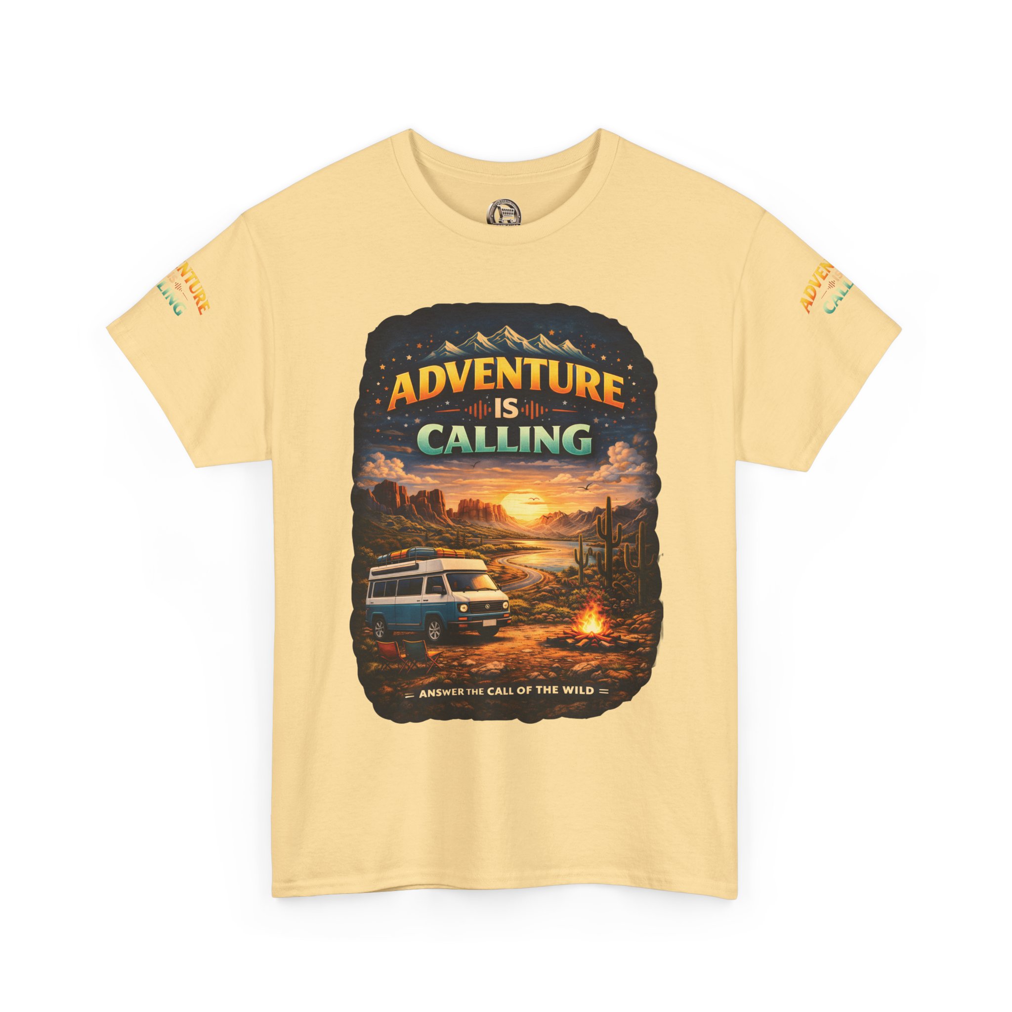 Unisex Heavy Cotton Tee — "Adventure Is Calling" Design Scenic-Line