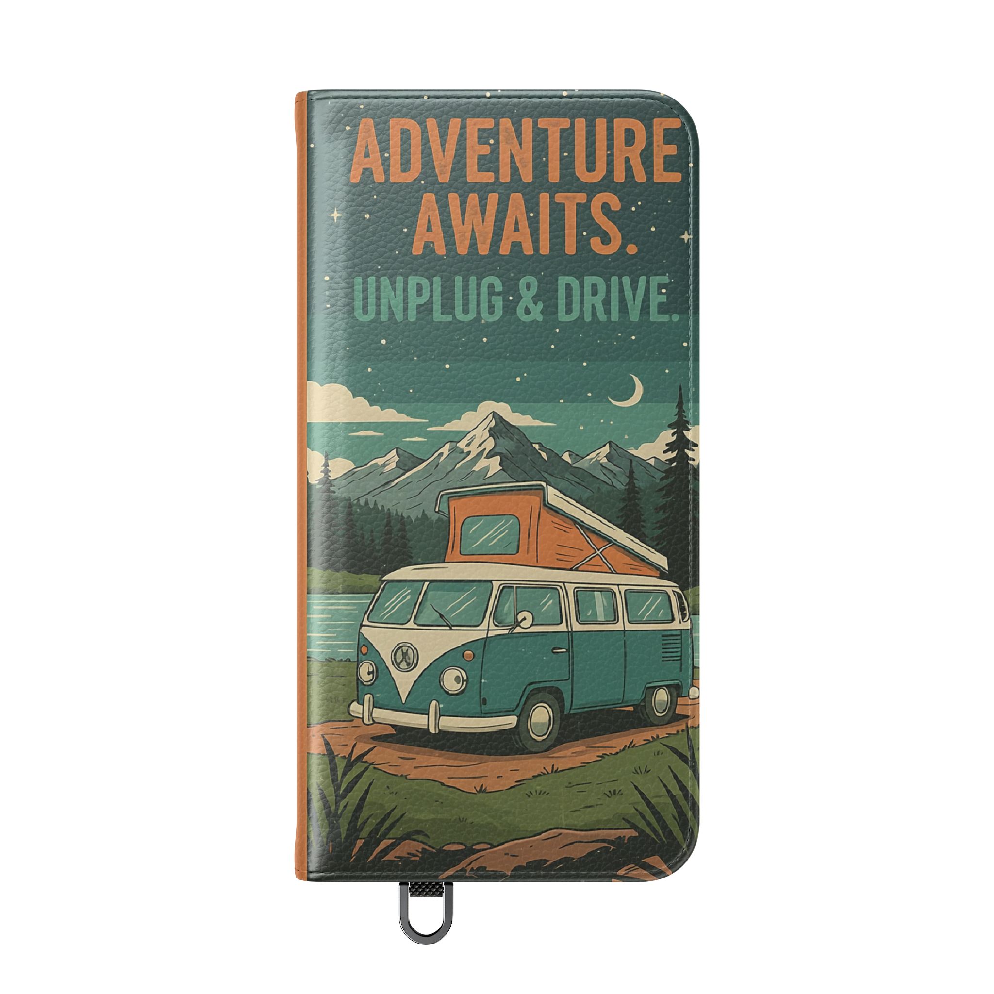 Flip Phone Case — "Adventure Awaits Unplug & Drive" Wallet Case