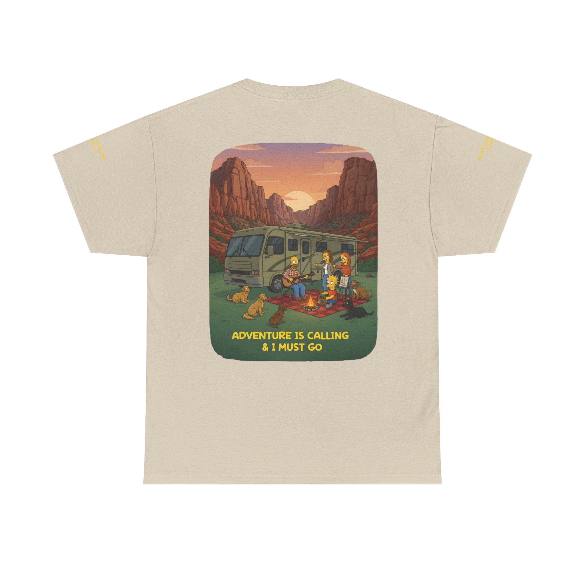 Unisex Heavy Cotton Tee — "Adventure Is Calling-I Must Go" Design Sitcom-Line
