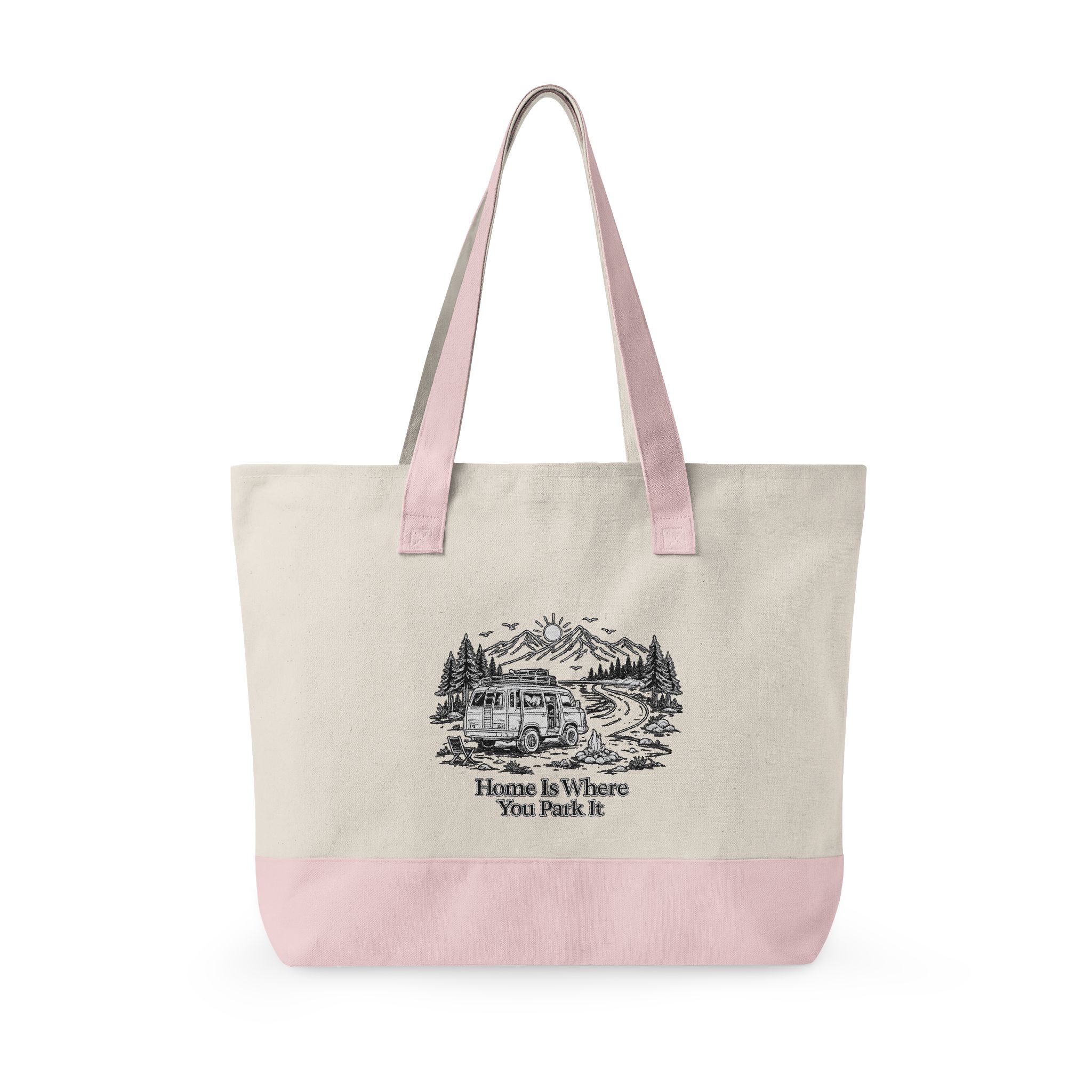 Zippered Canvas Tote — "Home Is Where You Park It" (Design Minimal-Line)