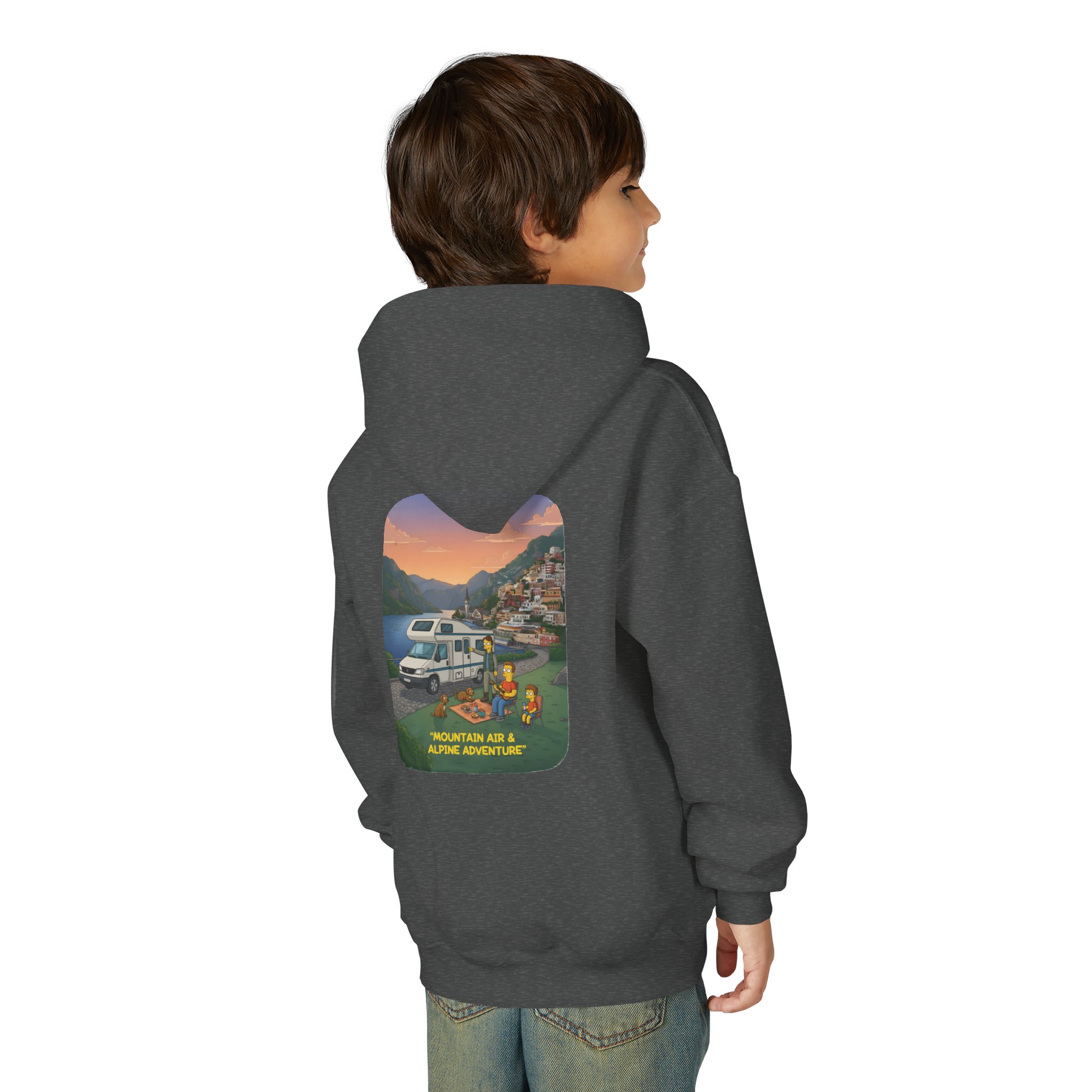 Youth Hoodie(Gildan) – "Mountain Air-Alpine Adventure" (Design Sitcom-Line)