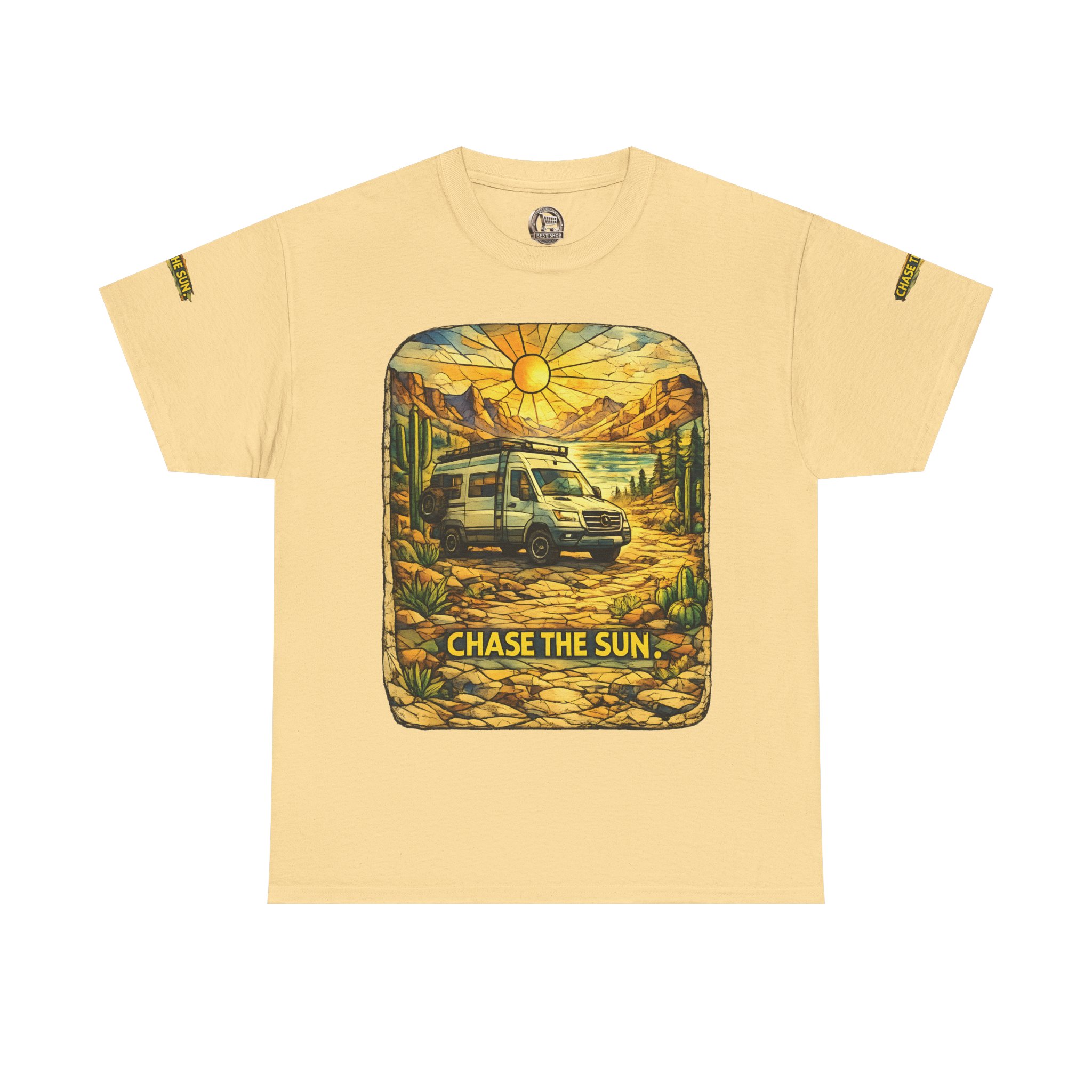 Unisex Heavy Cotton Tee — "Chase The Sun" Design Cubic-Line
