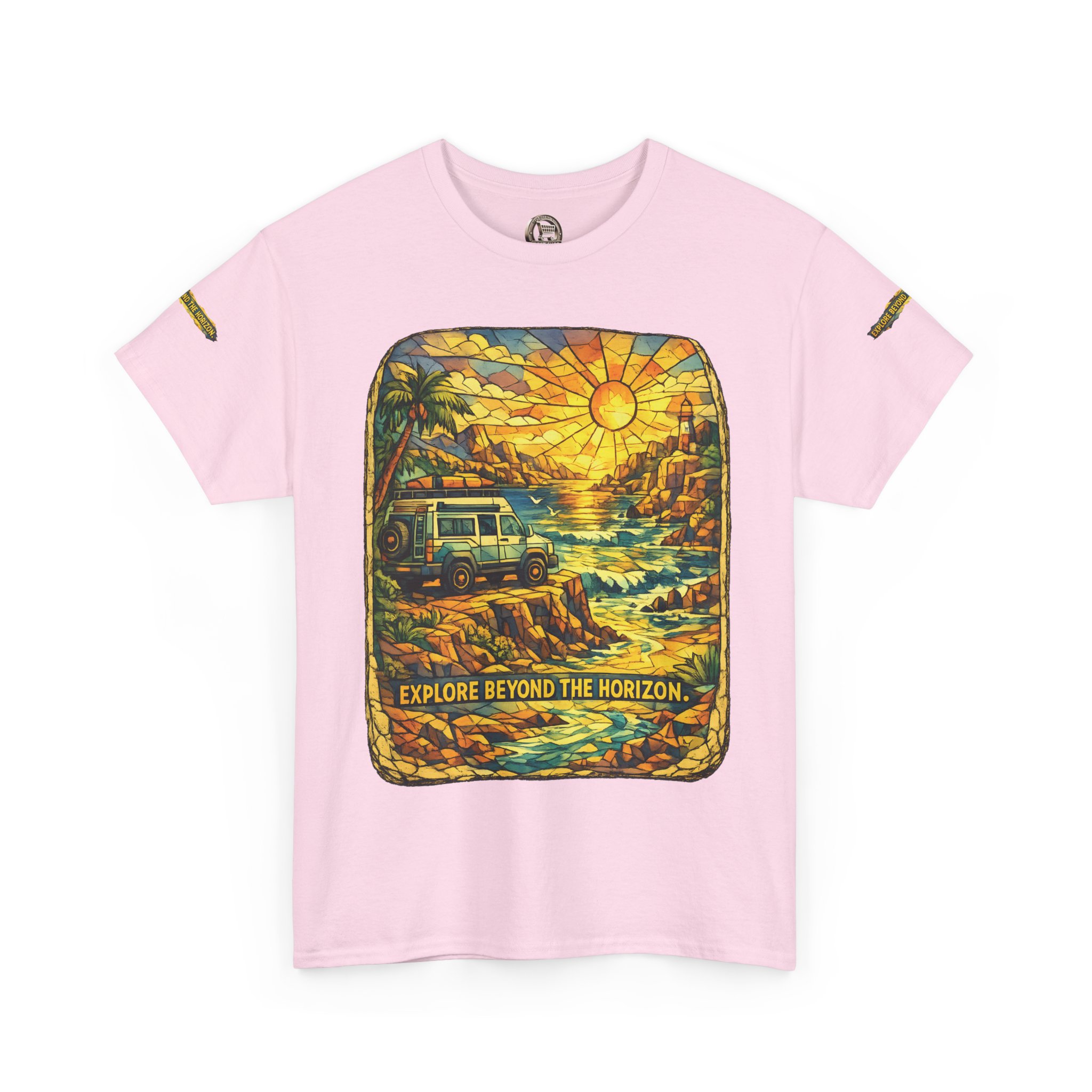 Unisex Heavy Cotton Tee — "Explore Beyond The Horizon" Design Cubic-Line