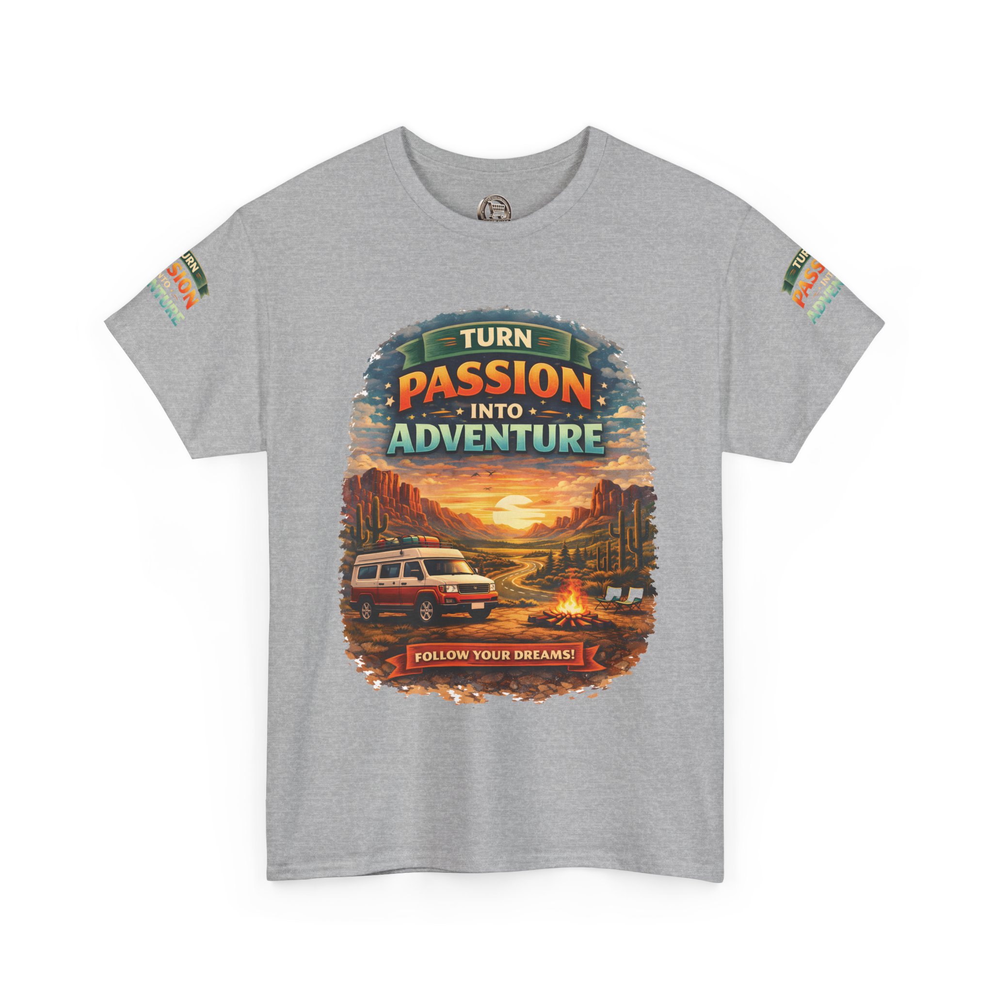 Unisex Heavy Cotton Tee — "Turn Passion Into Adventure" Design Scenic-Line