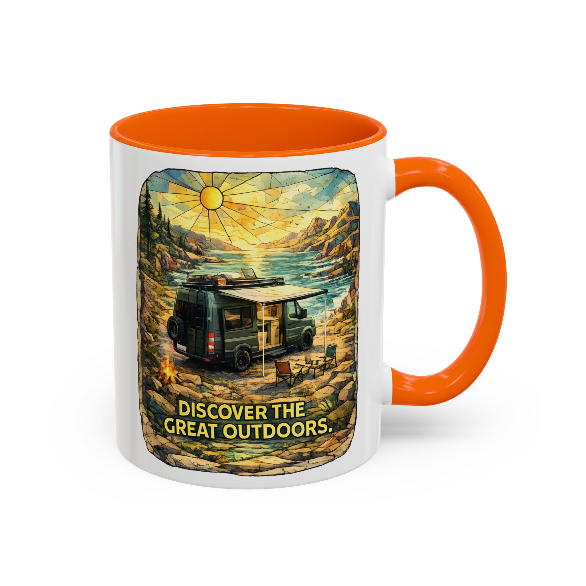 Accent Coffee Mug (11, 15oz) — "Discover The Great Outdoors" Design Cubic-Line