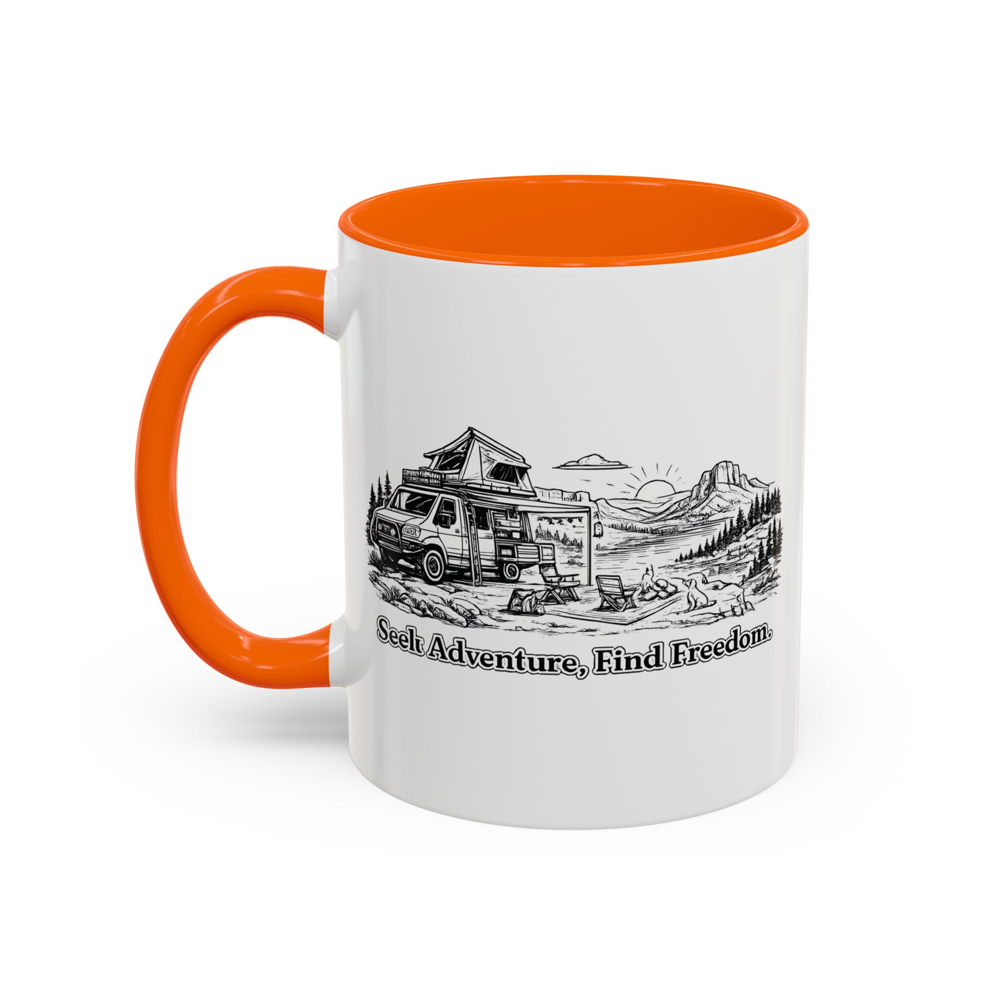Accent Coffee Mug (11, 15oz) — "Seek Adventure, Find Freedom" Design Minimal-Line