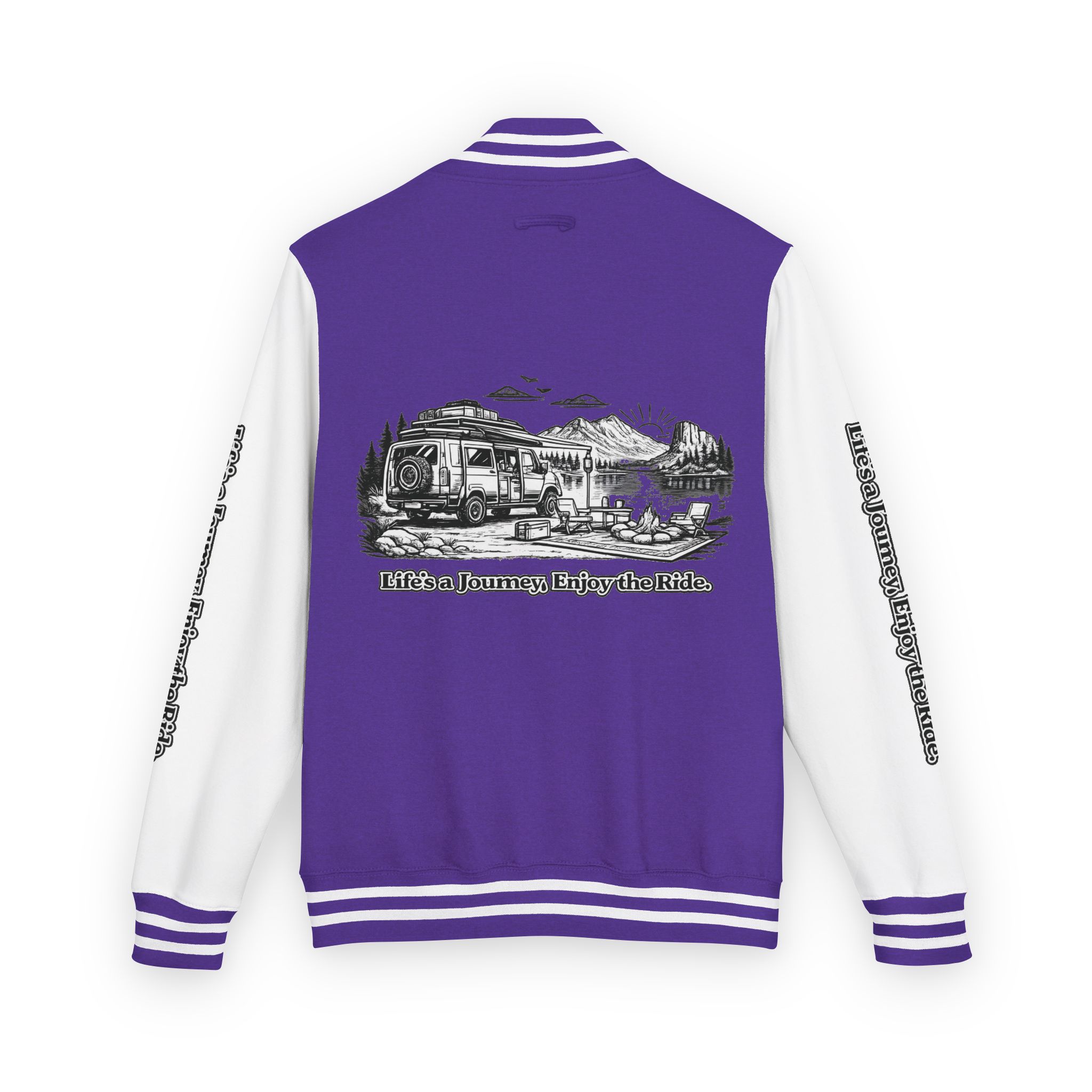 Unisex Heavyweight Letterman Jacket — "Lifes A Journey,Enjoy The Ride" Travel Varsity Coat
