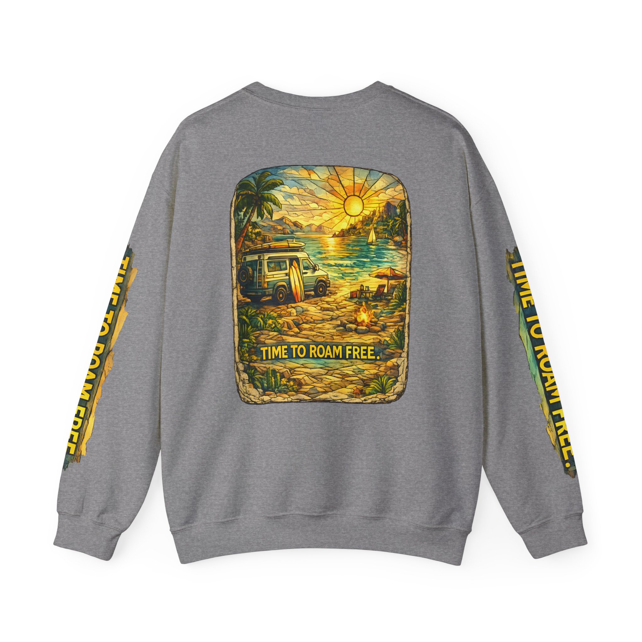 Unisex Heavy Blend™ Crewneck Sweatshirt — "Time To Roam Free" Design Cubic-Line