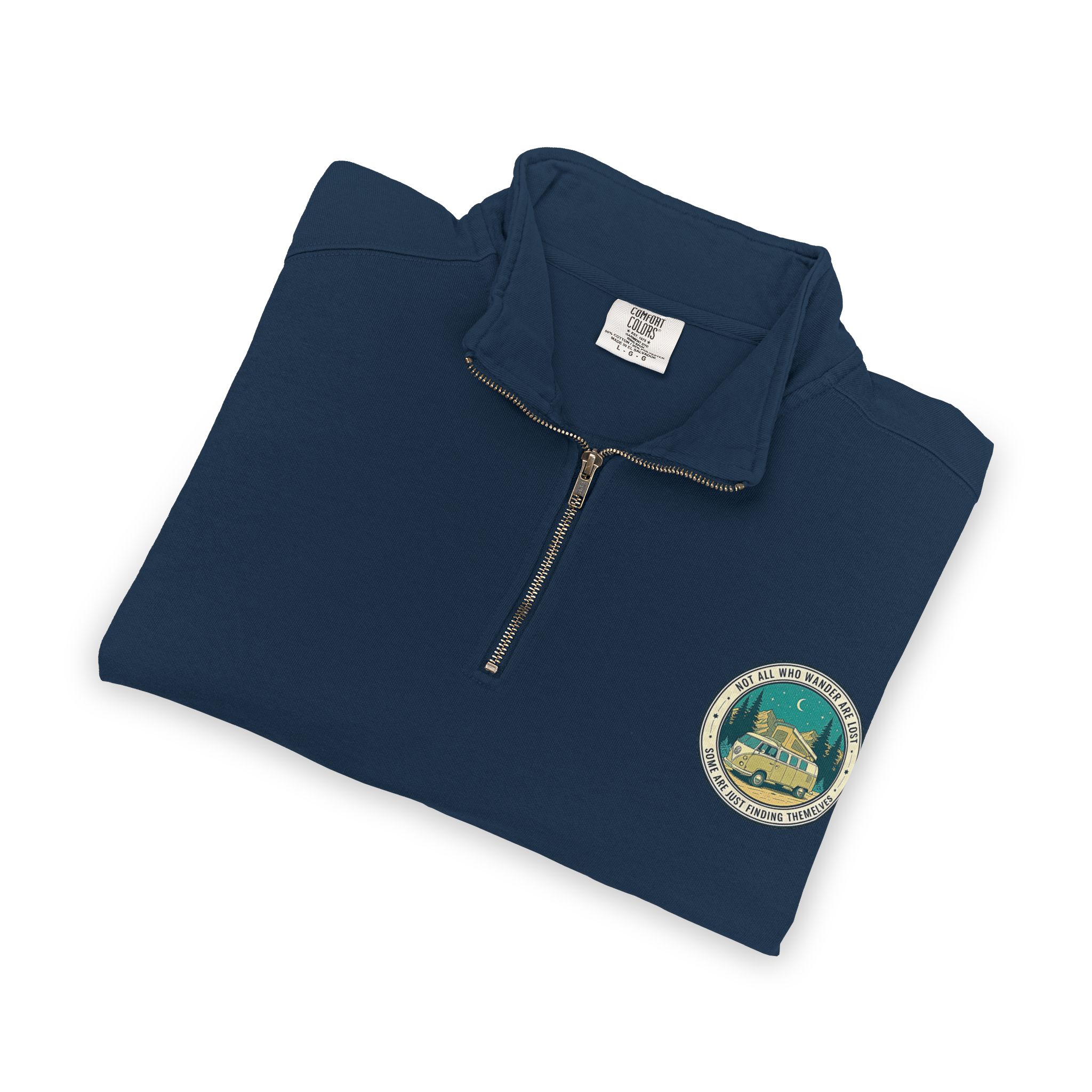 Quarter-Zip Sweatshirt(Comfort Colors®) — "Not All Who Wander Are Lost" Retro Camper Pullover