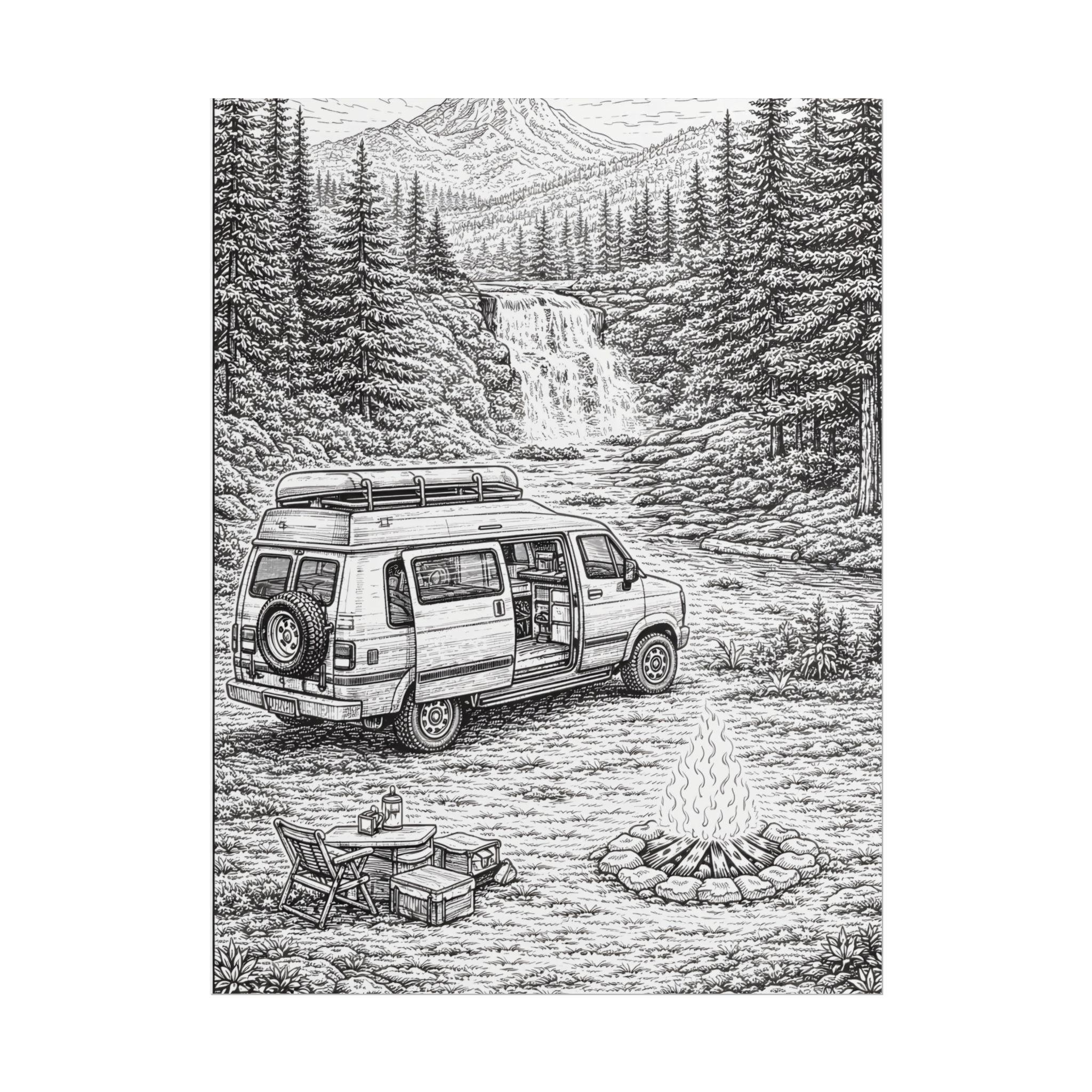Campervan Poster — Vintage RV Camping Landscape Wall Art