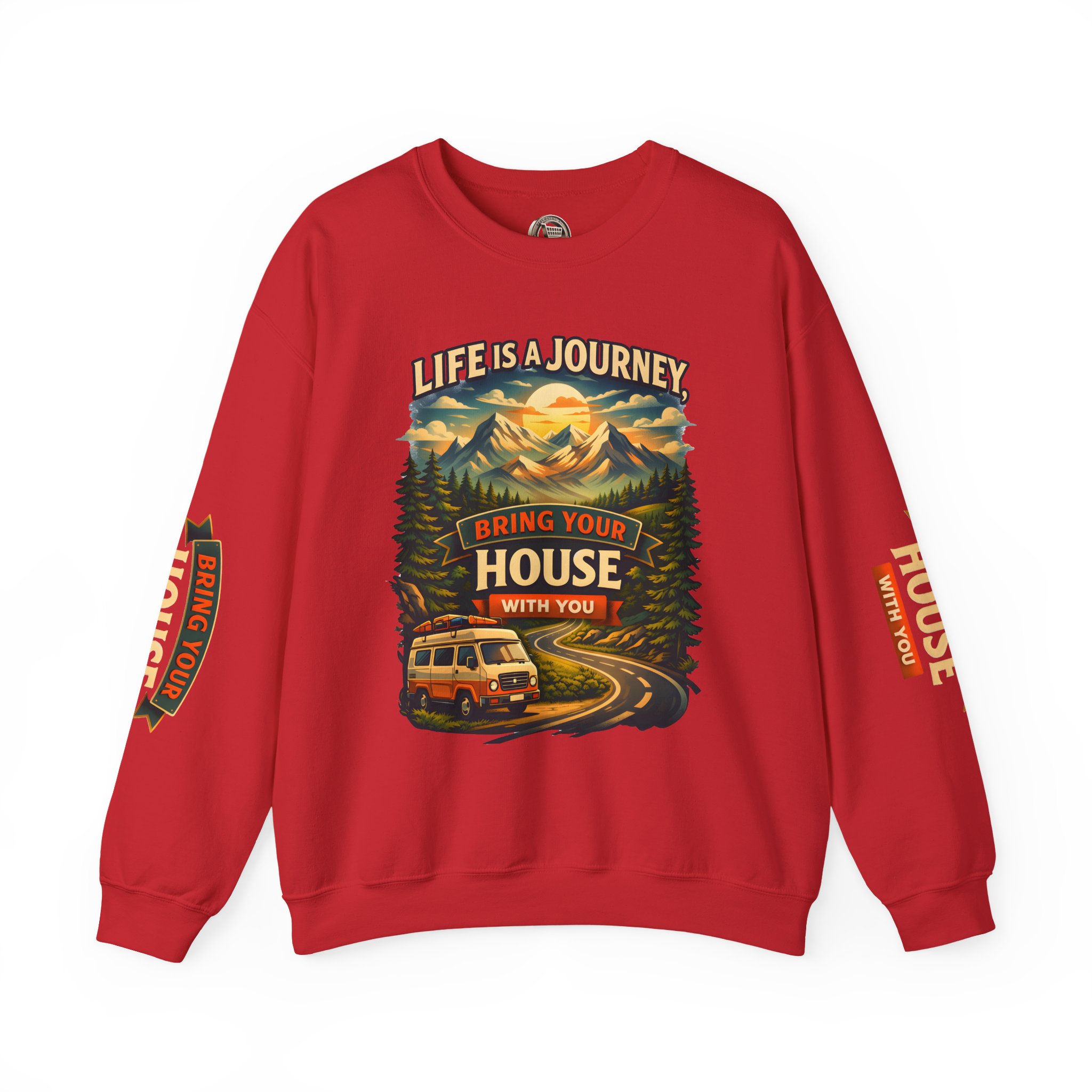 Unisex Heavy Blend™ Crewneck Sweatshirt — "Live Is A Journey-Bring Your House With You" Design Scenic-Line