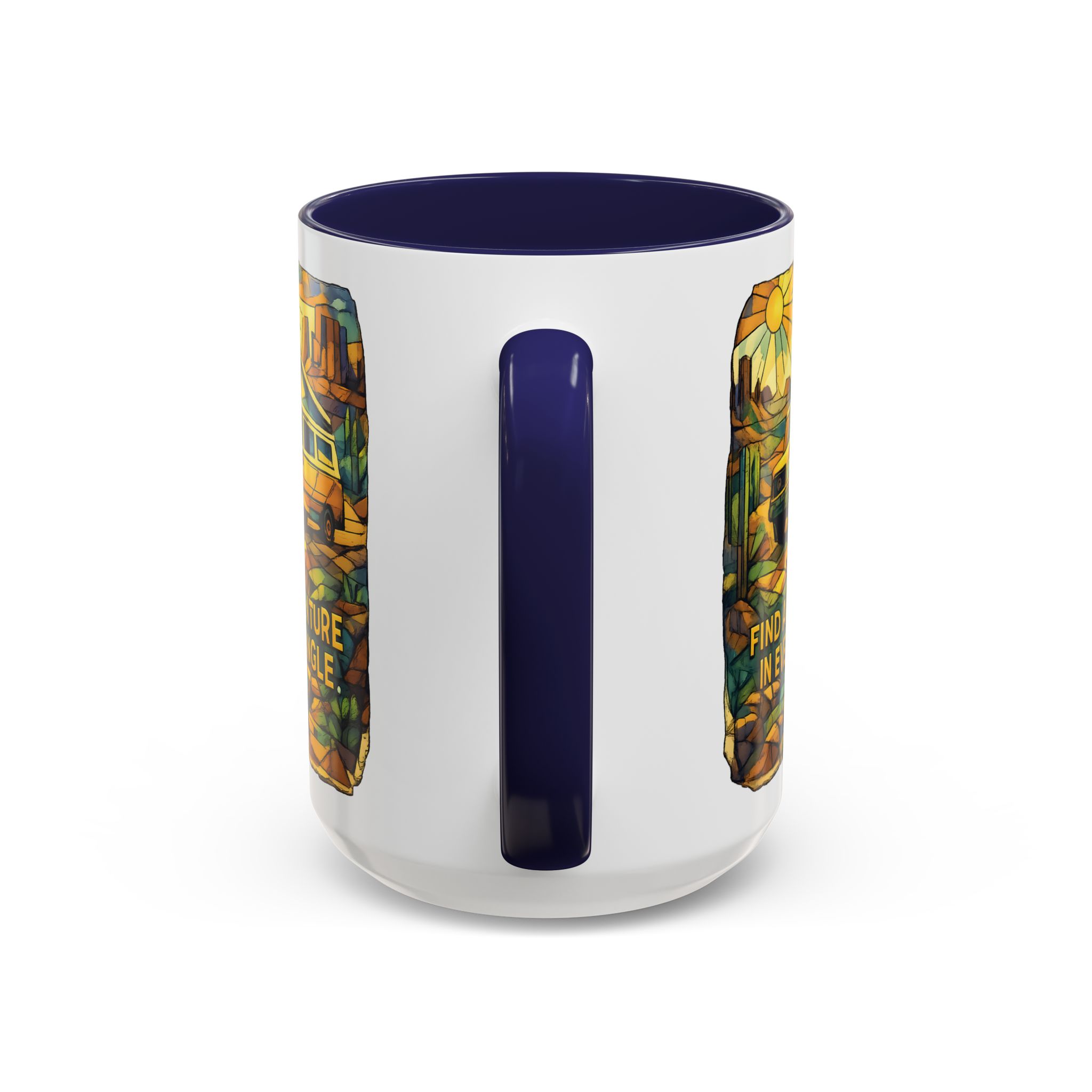 Accent Coffee Mug (11, 15oz) — "Find Adventure In Every Corner" Design Cubic-Line