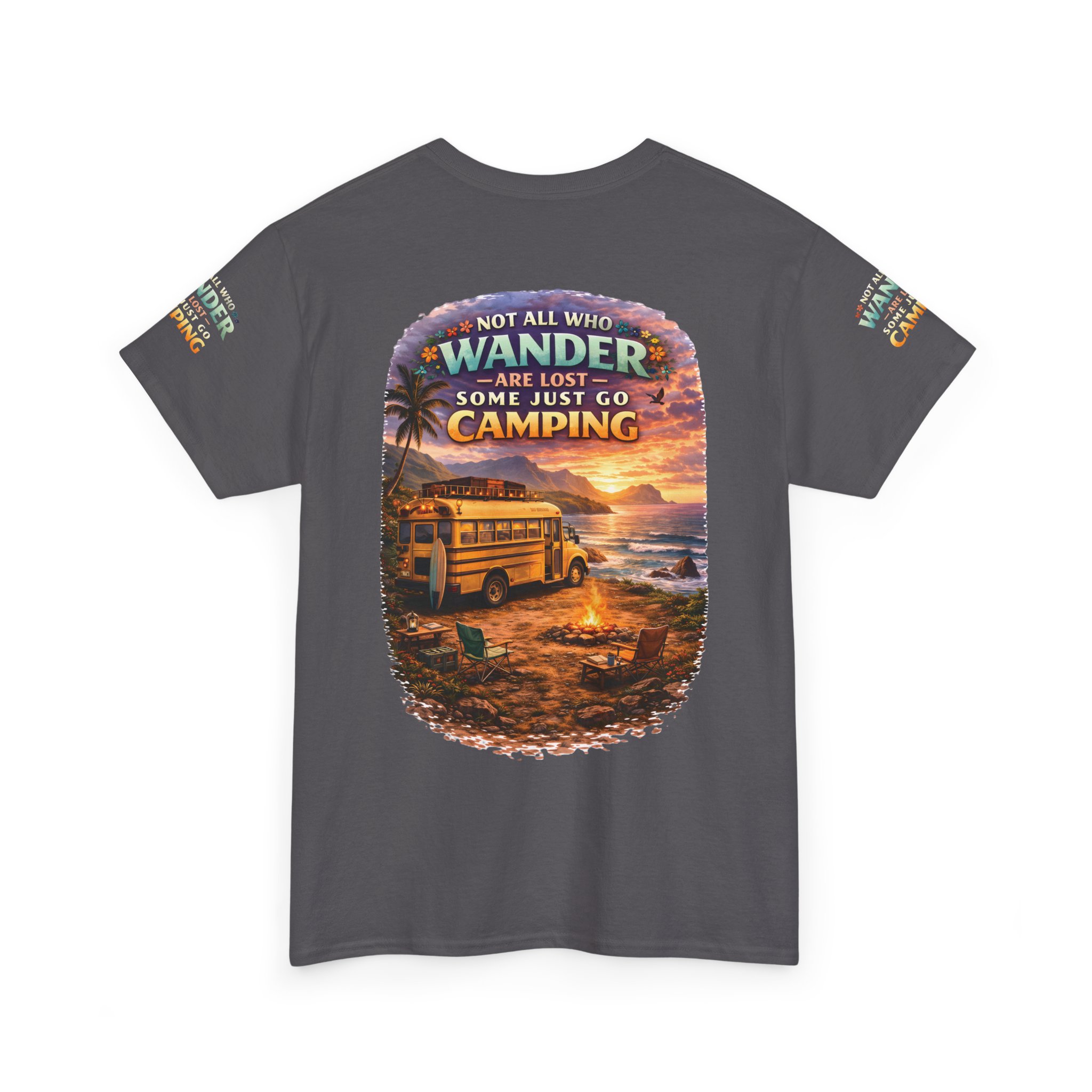 Unisex Heavy Cotton Tee — "Not All Who Wander Are Lost" Design Scenic-Line