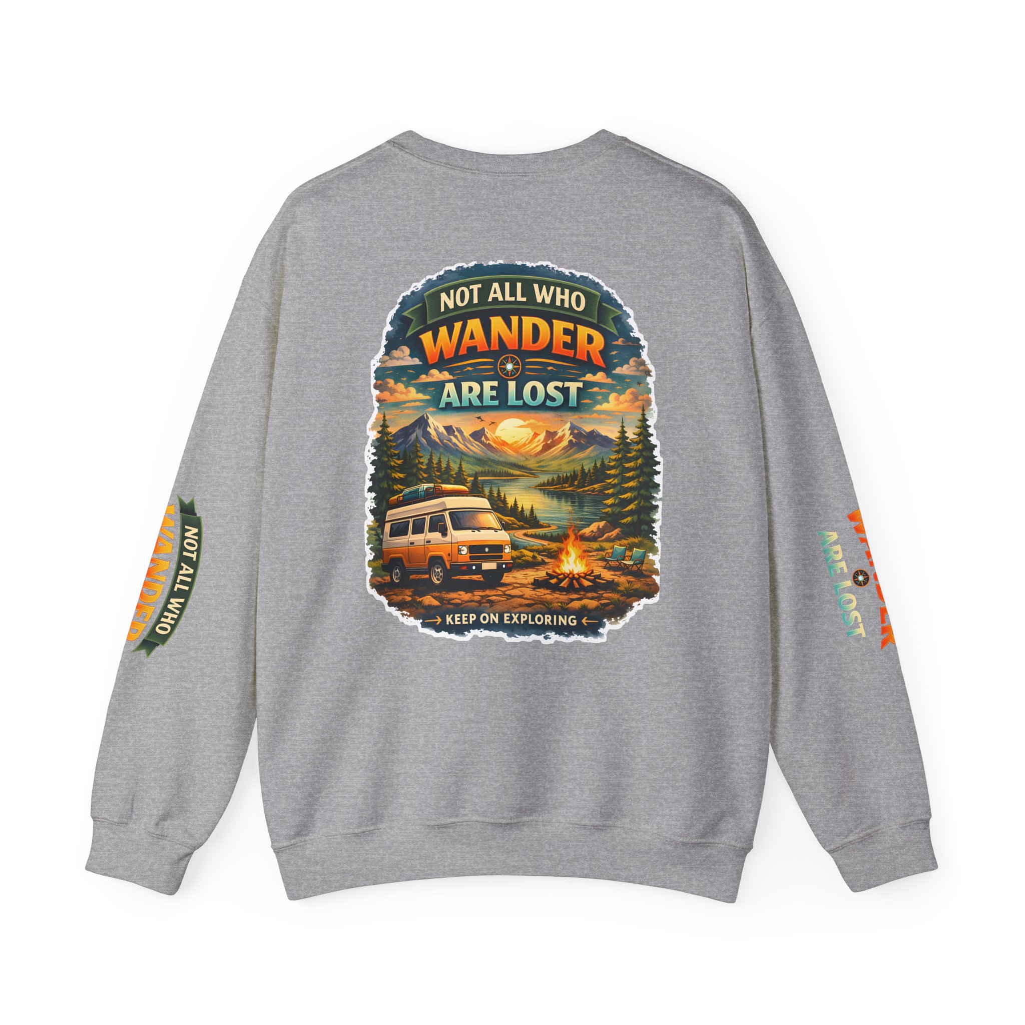 Unisex Heavy Blend™ Crewneck Sweatshirt — "Not All Who Wander Are Lost" Design Scenic-Line