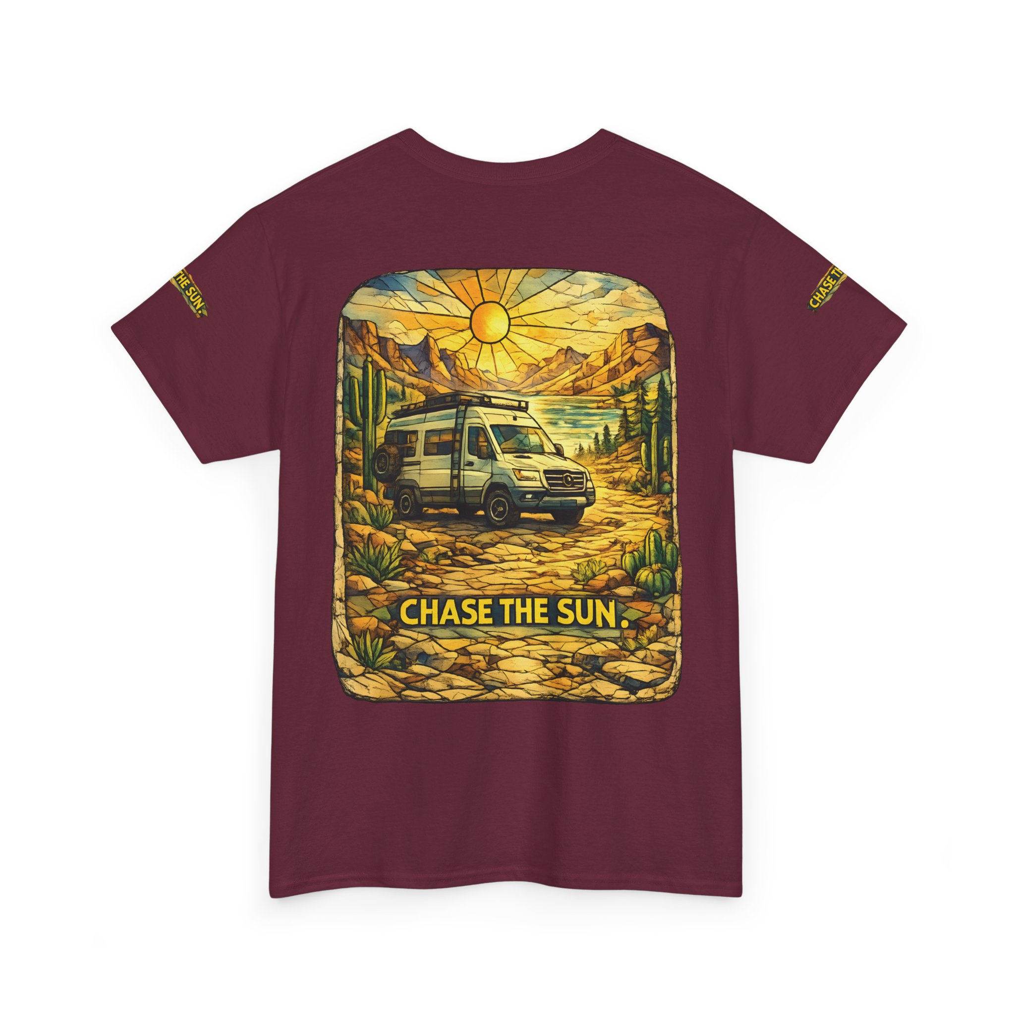 Unisex Heavy Cotton Tee — "Chase The Sun" Design Cubic-Line