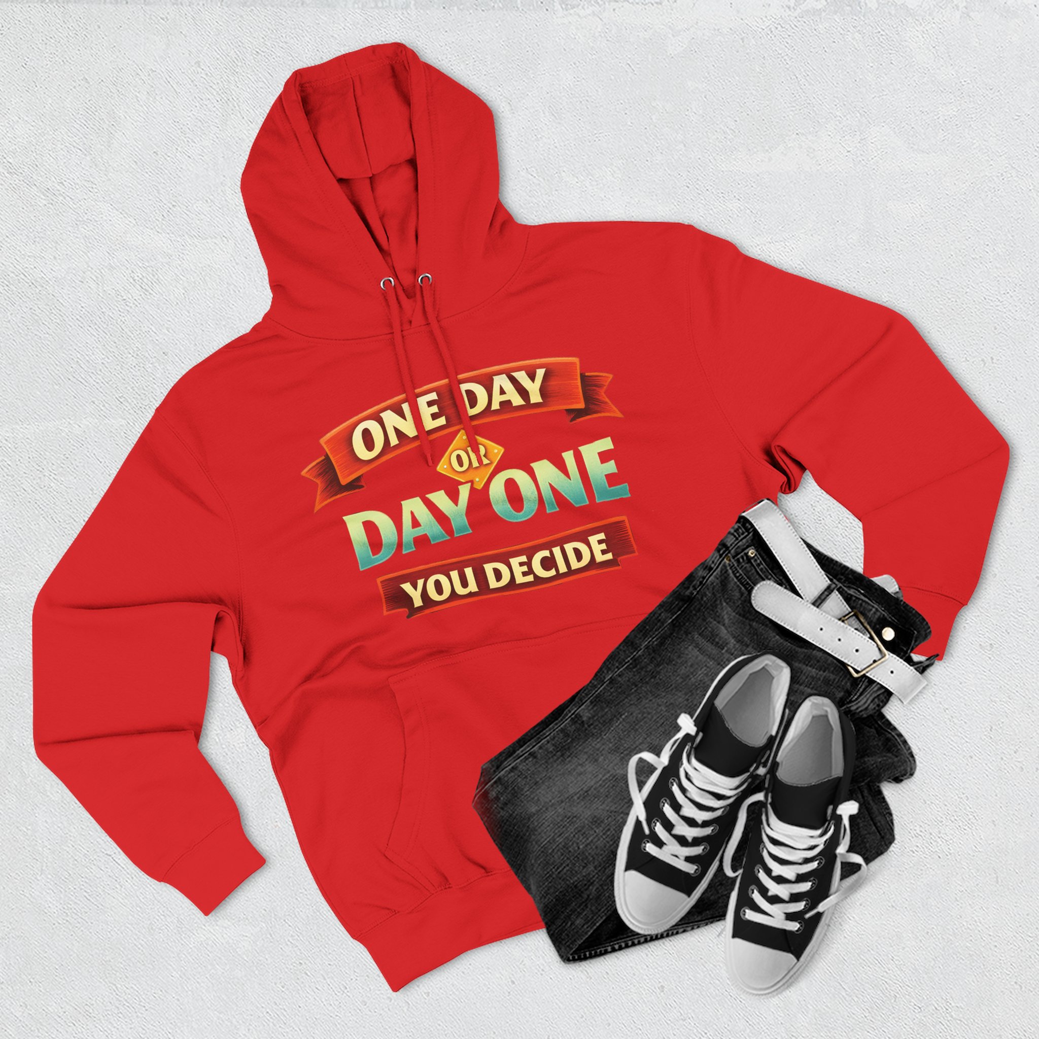 Three-Panel Fleece Hoodie - "One Day Or Day One" Design Scenic-Line