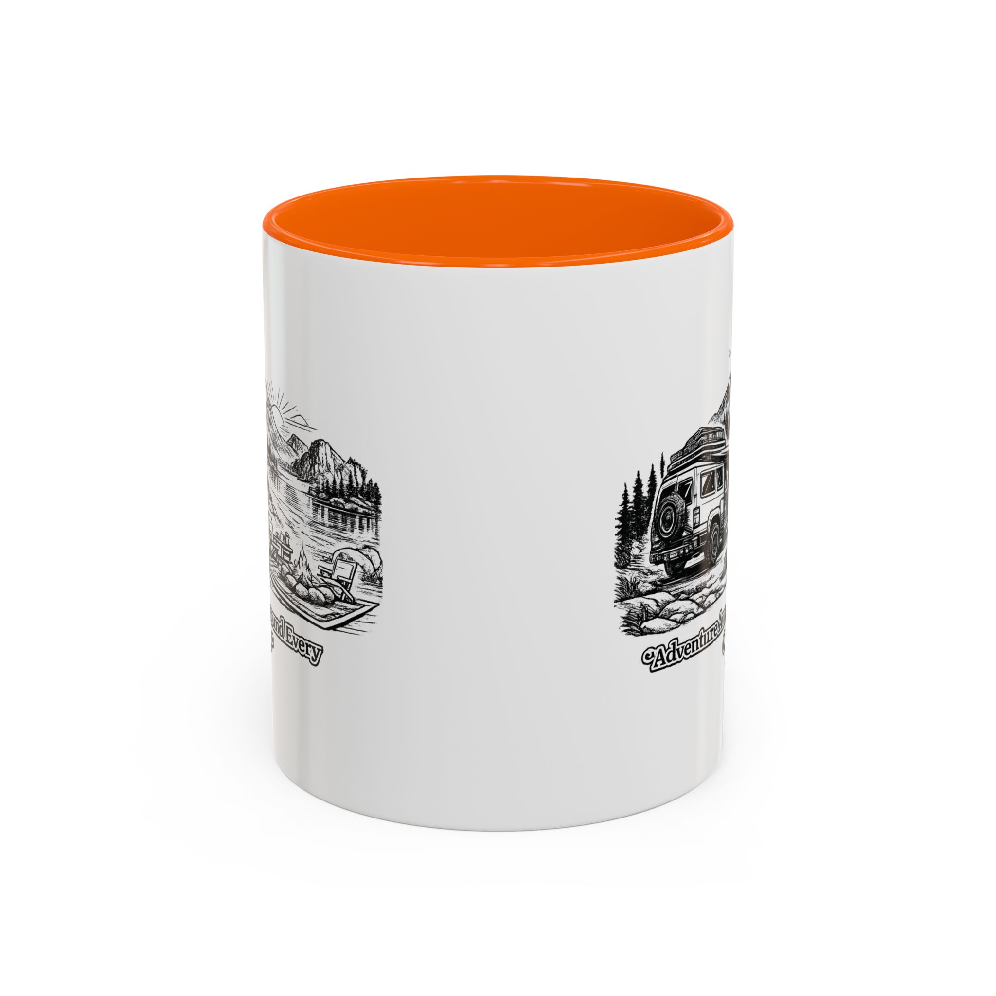 Accent Coffee Mug (11, 15oz) — "Adventure Awaits Around Every Corner" Design Minimal-Line