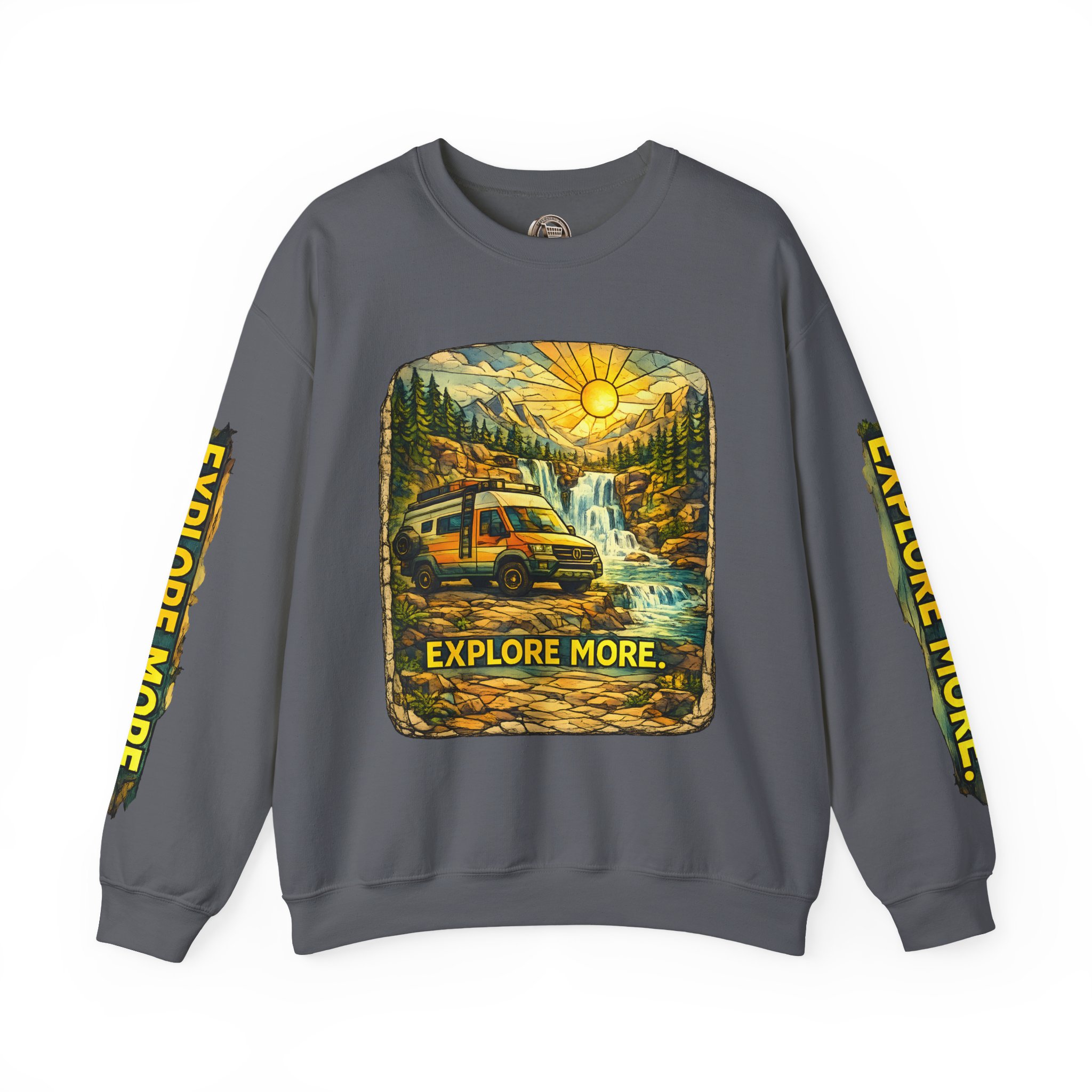 Unisex Heavy Blend™ Crewneck Sweatshirt — "Explore More" Design Cubic-Line