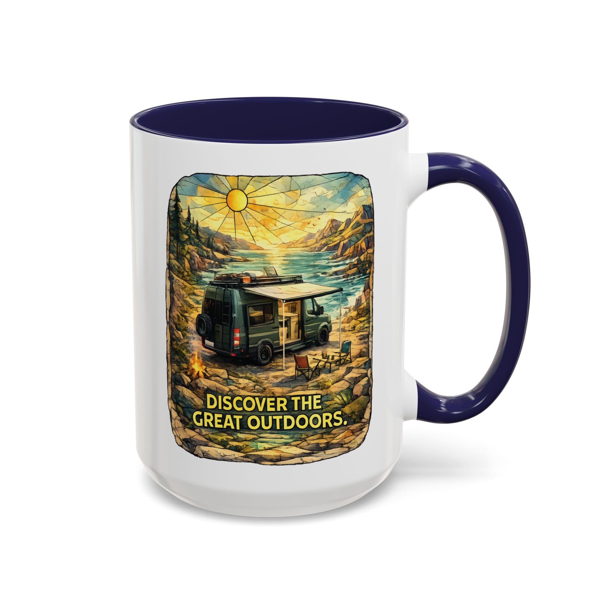 Accent Coffee Mug (11, 15oz) — "Discover The Great Outdoors" Design Cubic-Line