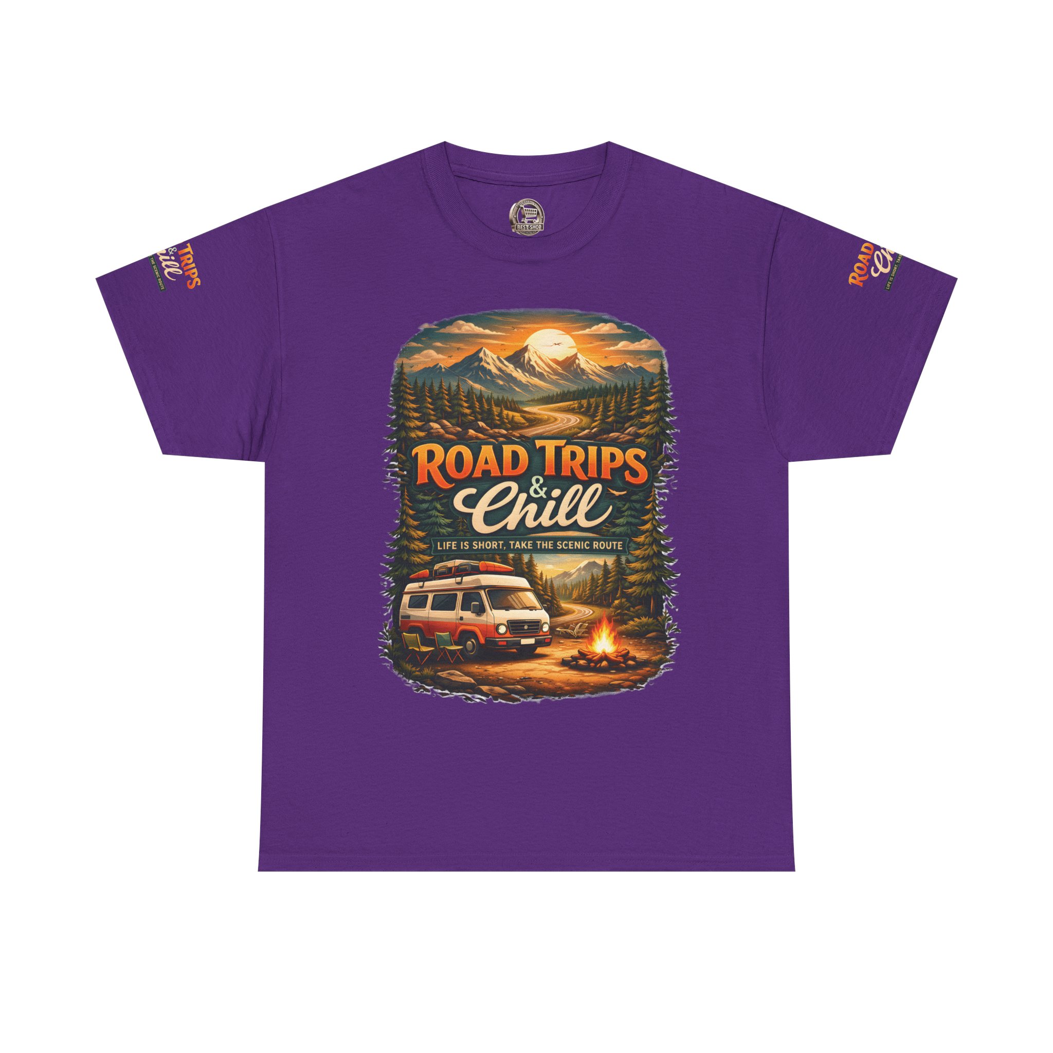 Unisex Heavy Cotton Tee — "Road Trips & Chill" Design Scenic-Line