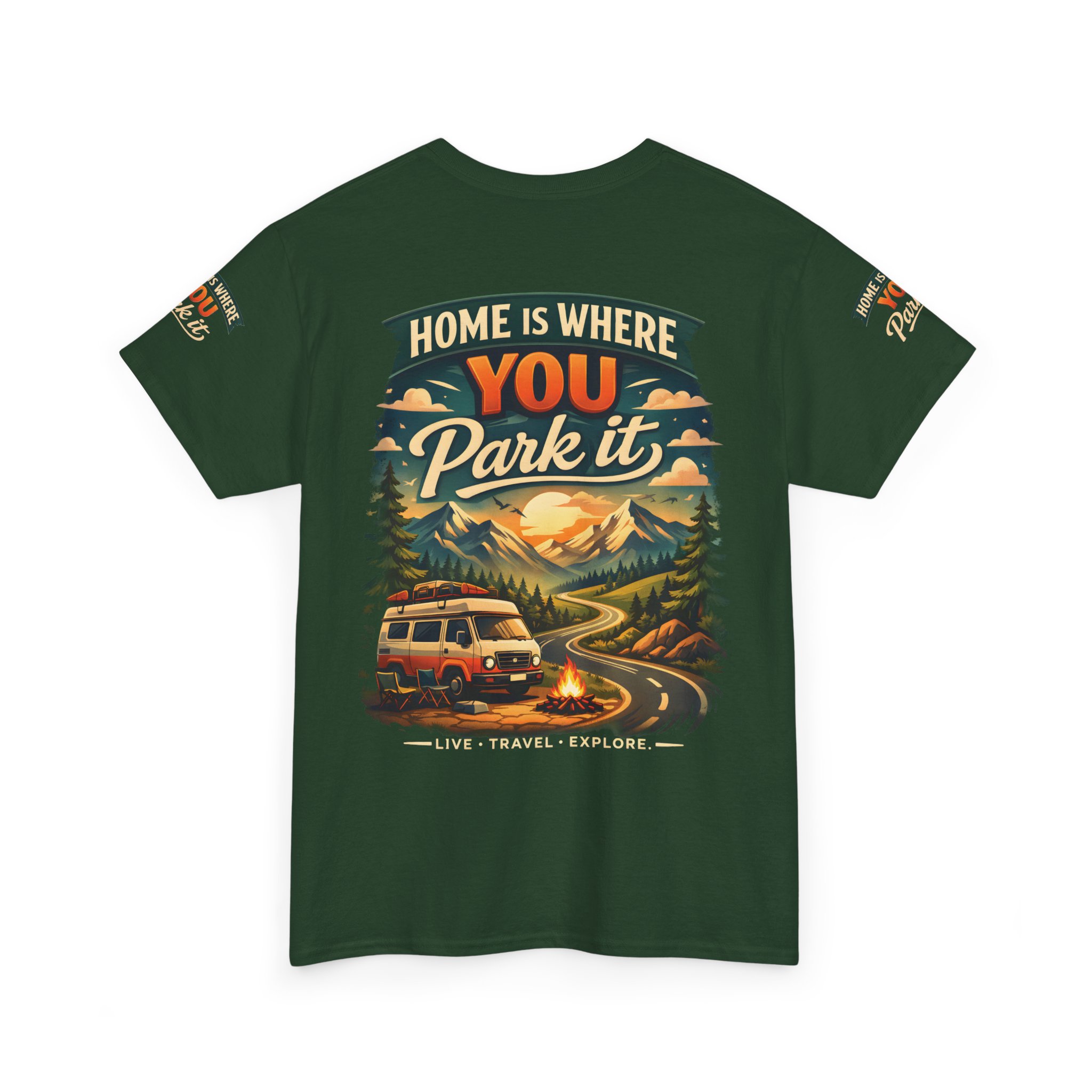 Unisex Heavy Cotton Tee — "Hom Is Where You Park It" Design Scenic-Line