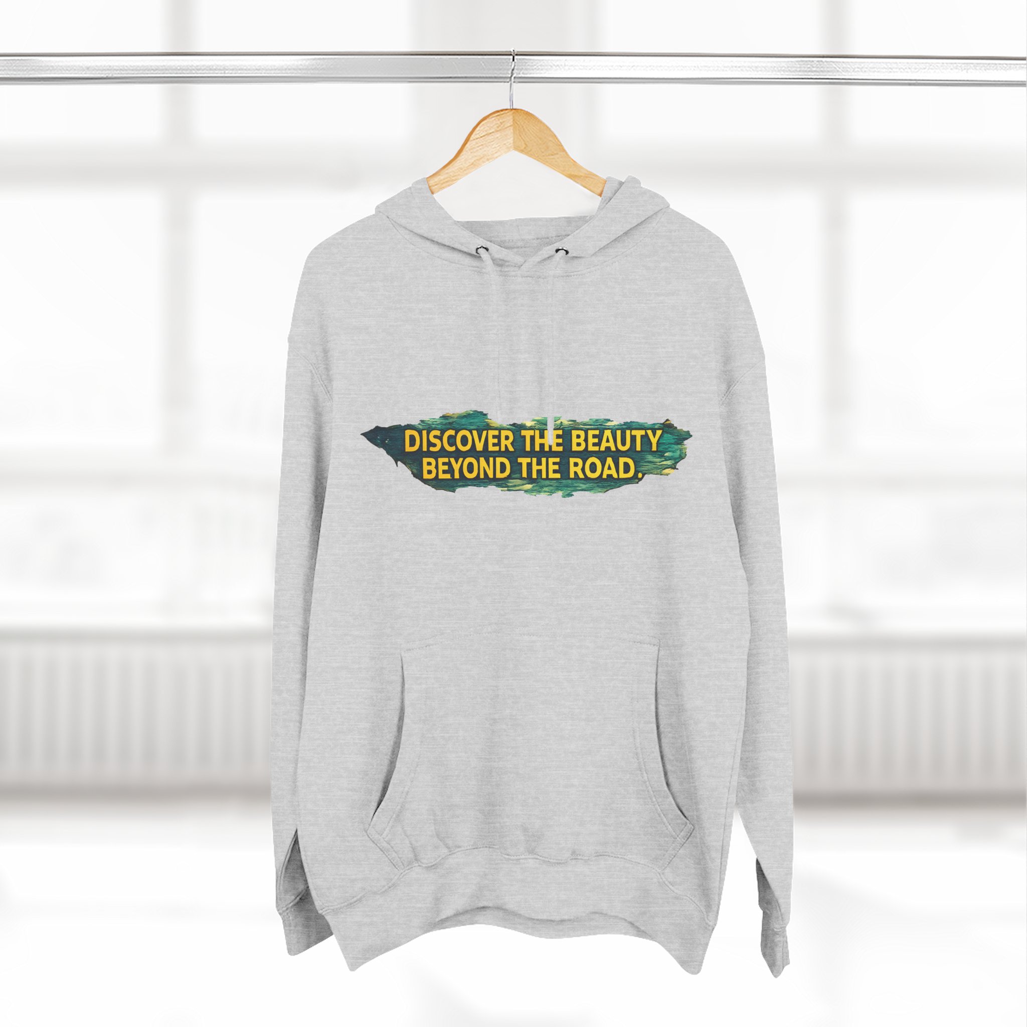 Three-Panel Fleece Hoodie - "Discover The Bieuty Beyond The Road" Design Cubic-Line