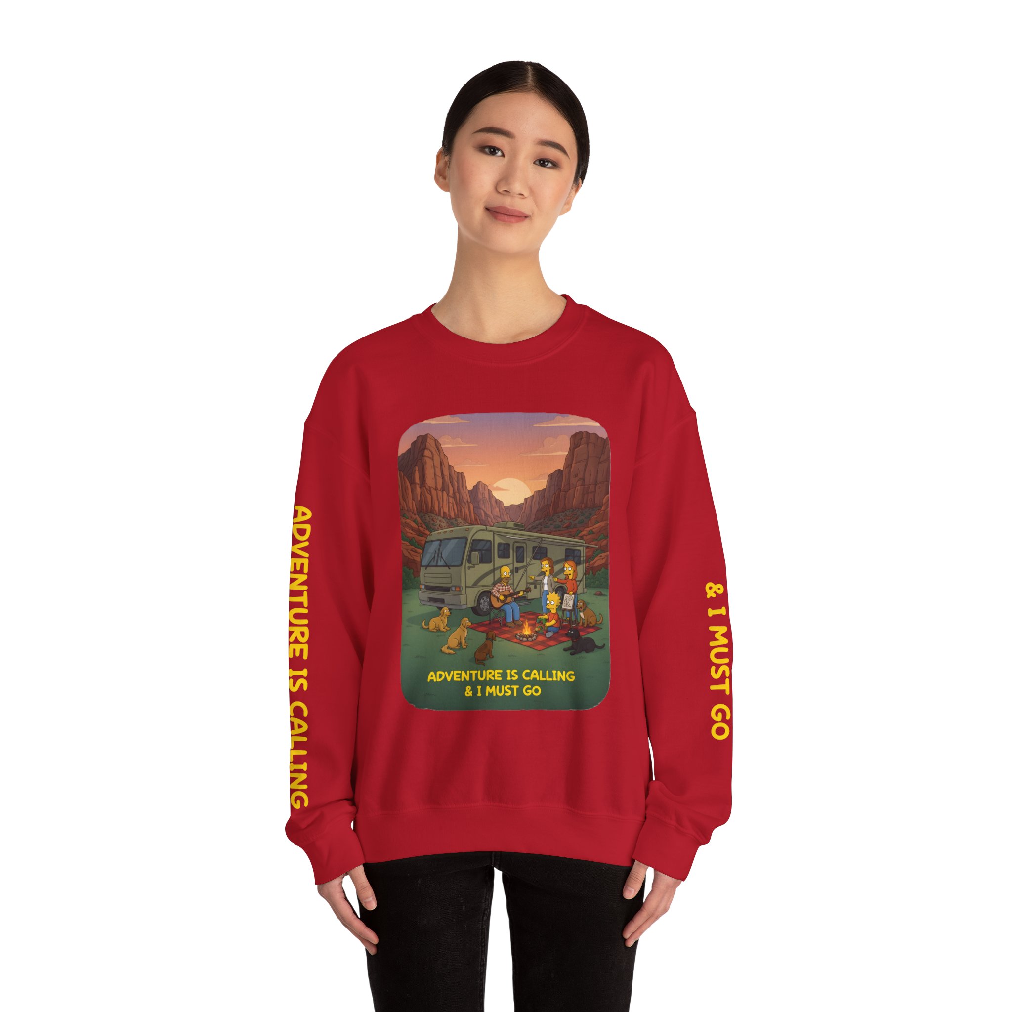 Unisex Heavy Blend™ Crewneck Sweatshirt — "Adventure Is Calling-I Must Go" Design Sitcom-Line