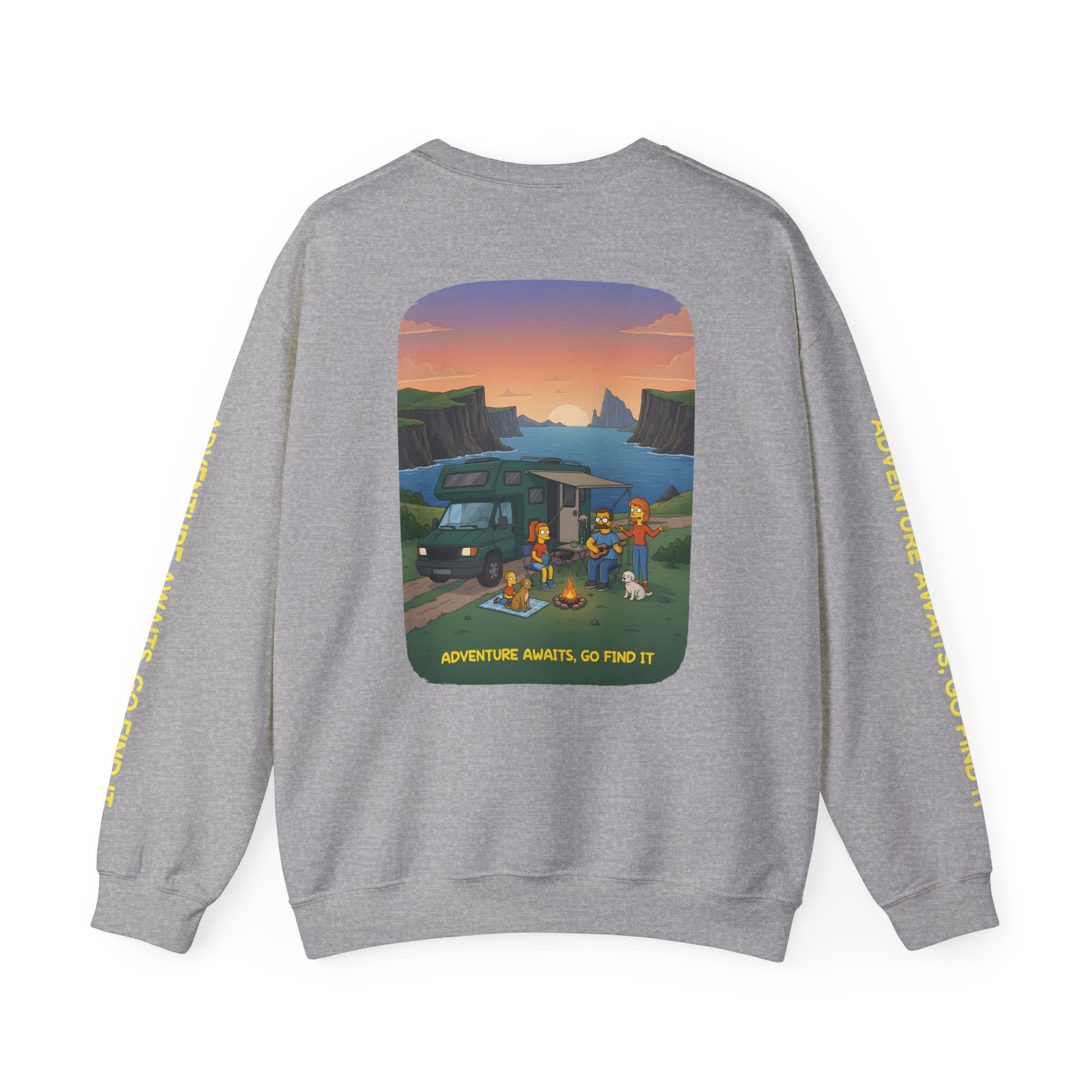 Unisex Heavy Blend™ Crewneck Sweatshirt — "Adventure Awaits-Go Find It"" Design Sitcom-Line