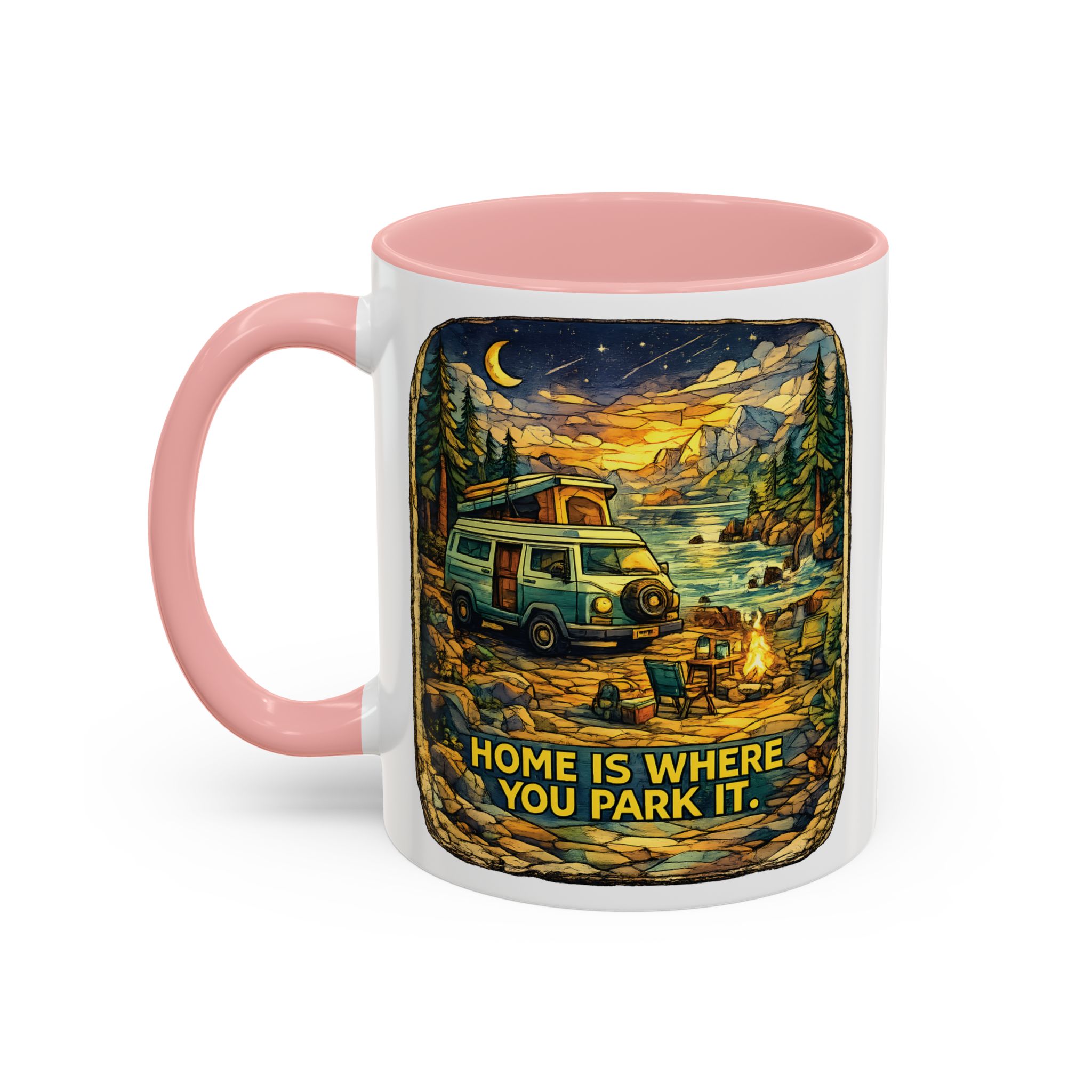 Accent Coffee Mug (11, 15oz) — "Home Is Where You Park It" Design Cubic-Line