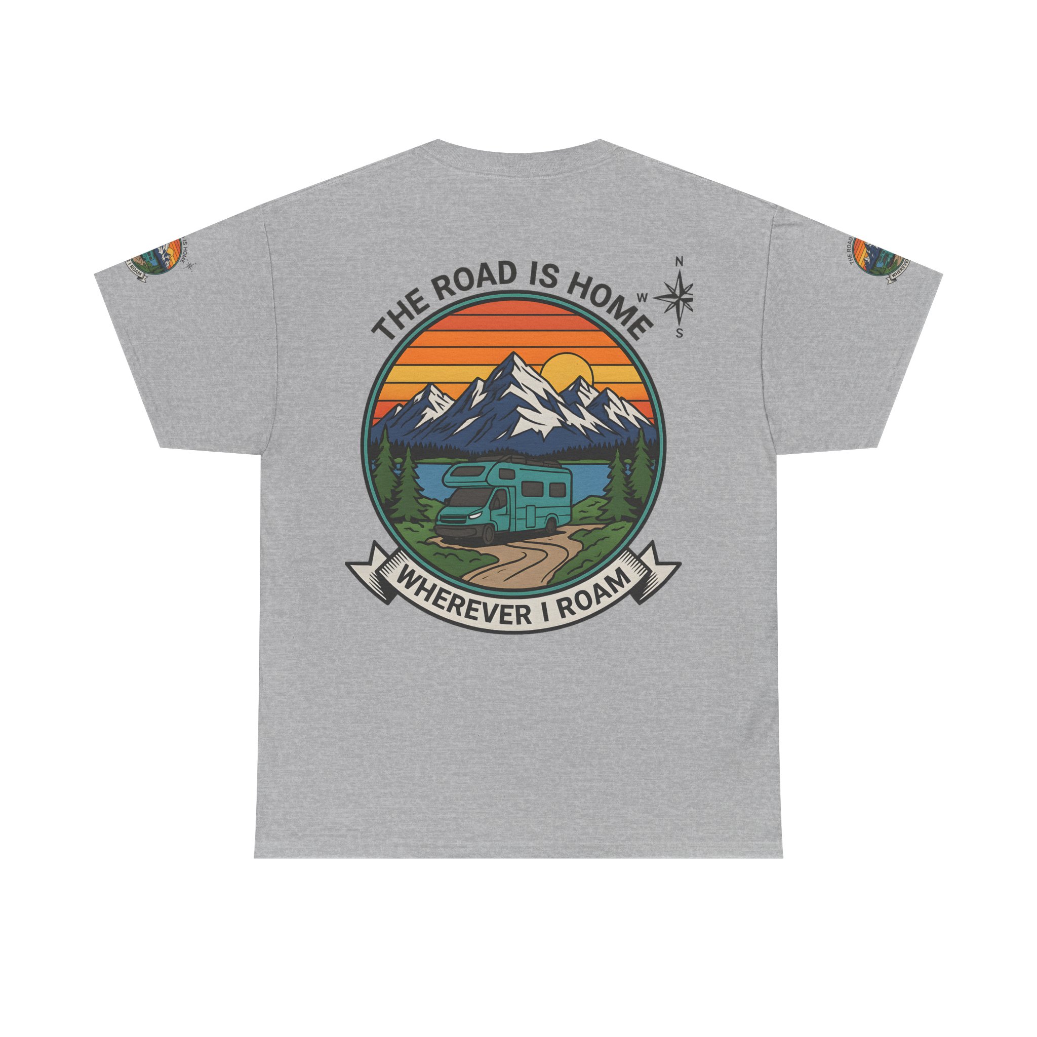 Unisex Heavy Cotton Tee  — 'The Road Is Home, Wherever I Roam' Retro Camper Tee