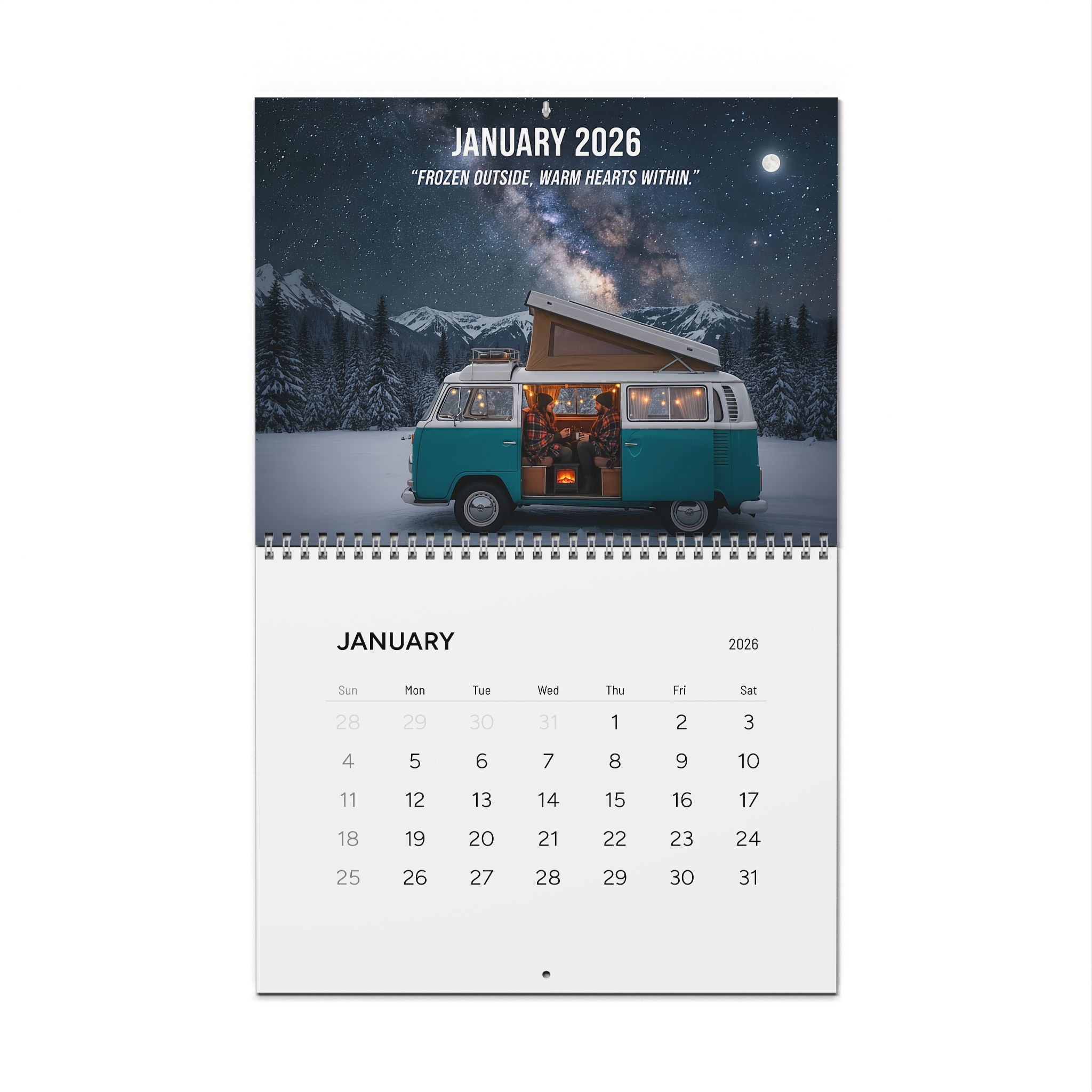 2026 Vintage Camper Wall Calendar — Adventure Van Travel Photography Calendar with Monthly Quotes
